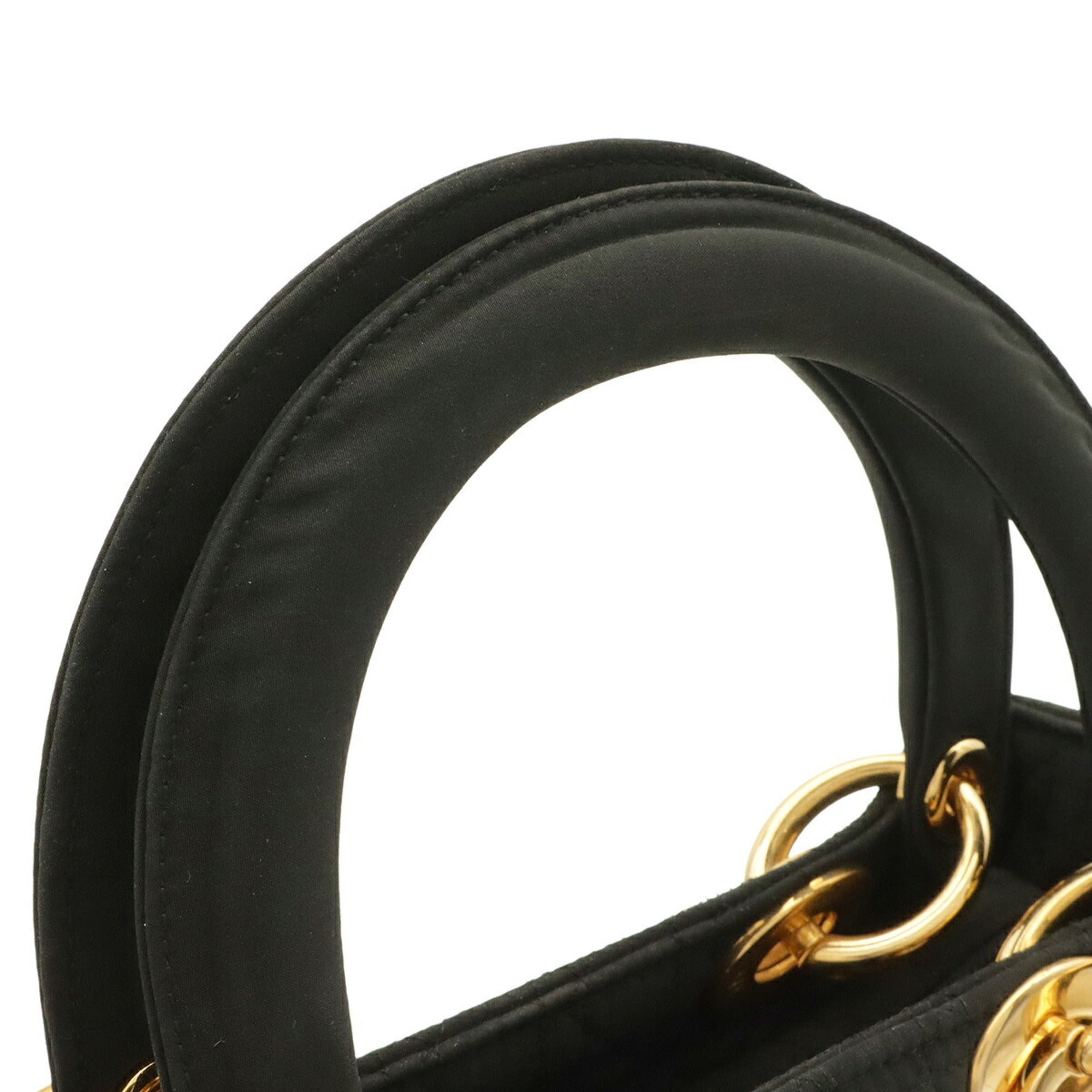 Christian Dior Lady Dior Black Nylon Leather Handbag Tote Bag (Pre-Owned)