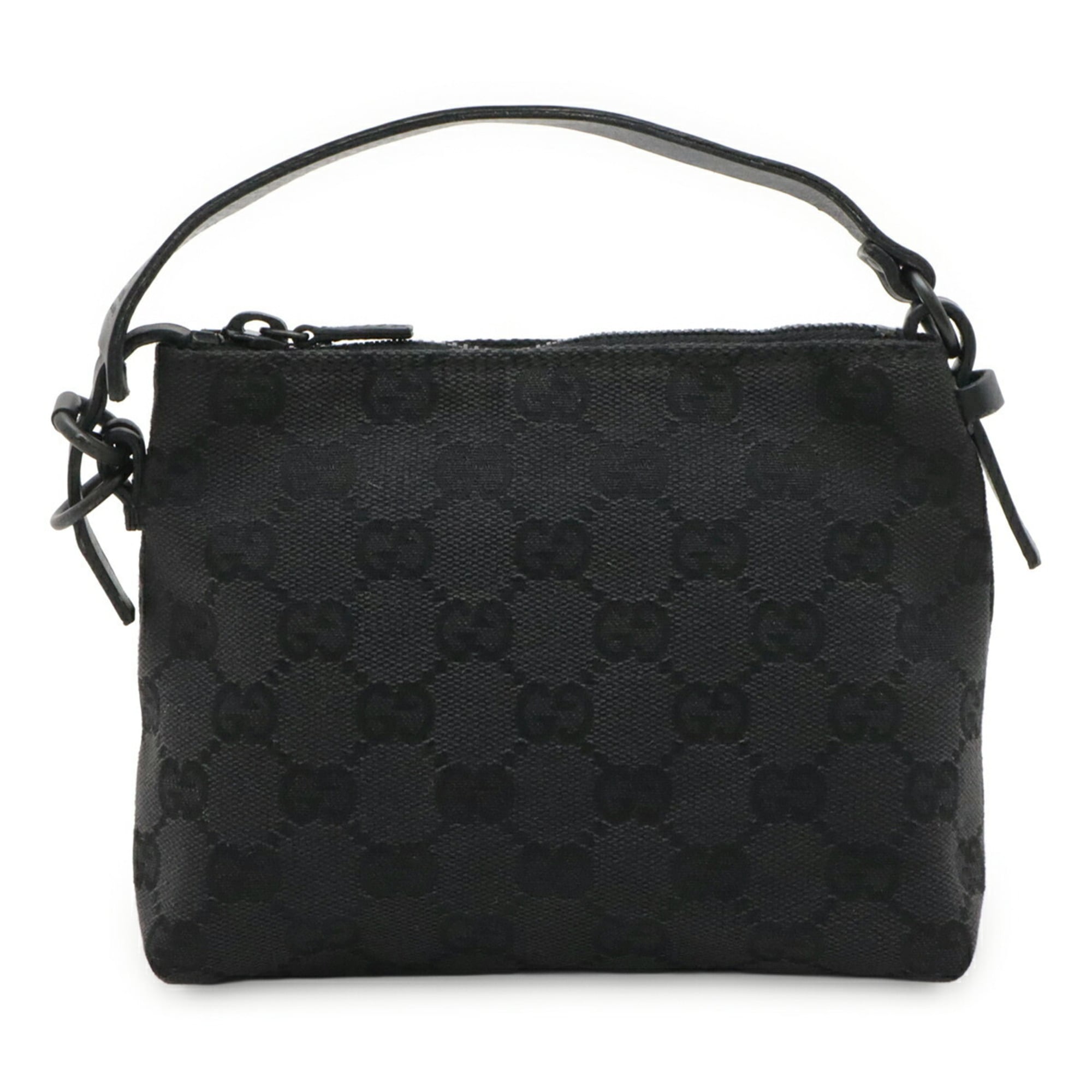 Gucci Gg Canvas Black Gg Canvas Leather Handbag (Pre-Owned)