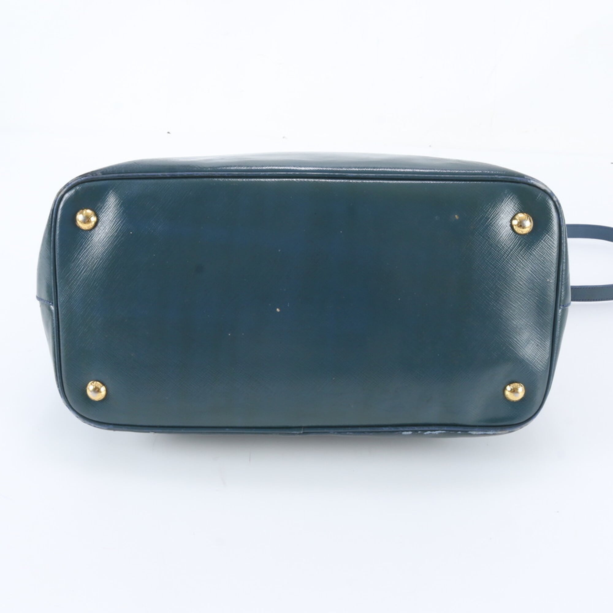 Prada Blue Green Leather Shoulder Bag Tote Bag (Pre-Owned)