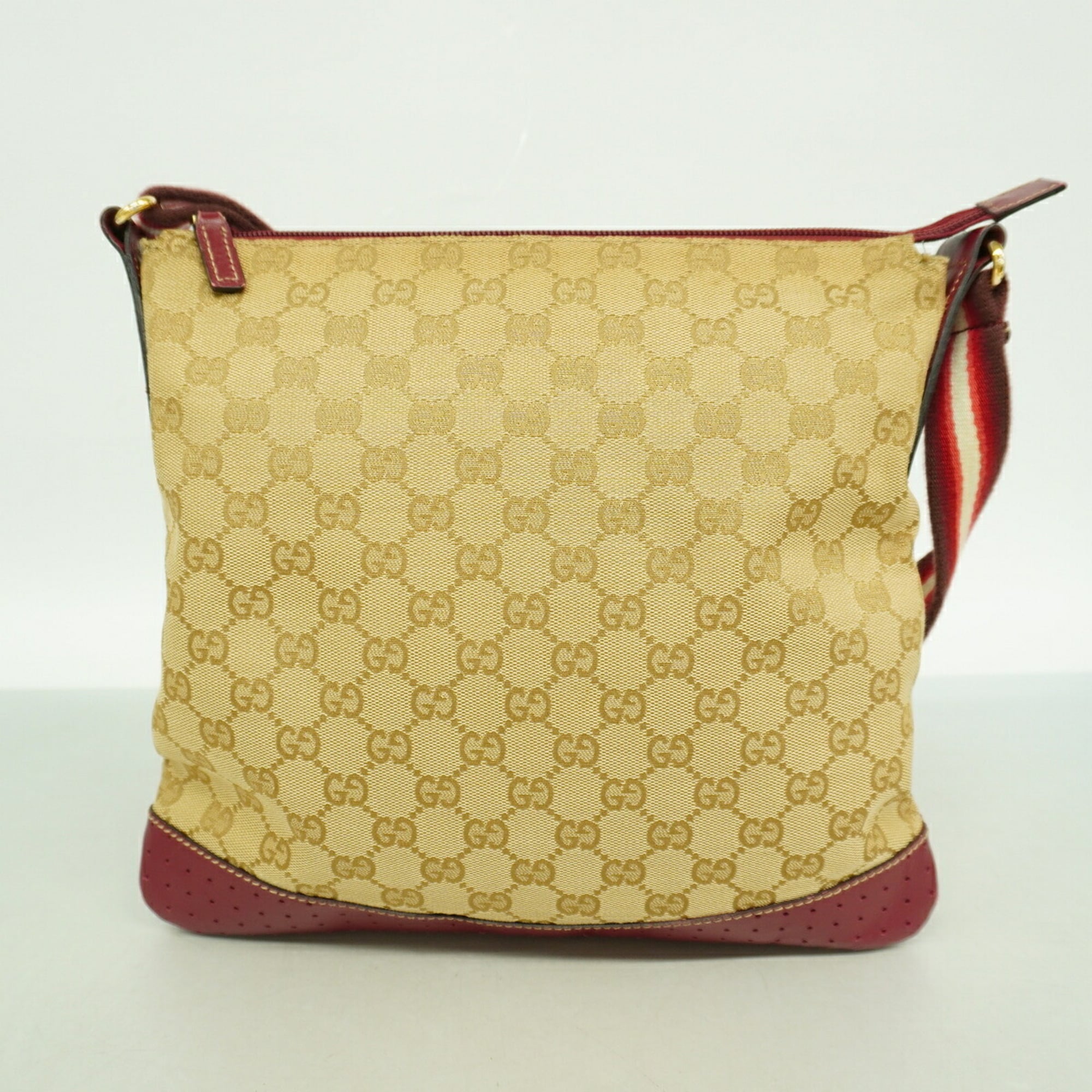 Gucci Beige Bordeaux Canvas Shoulder Bag (Pre-Owned)