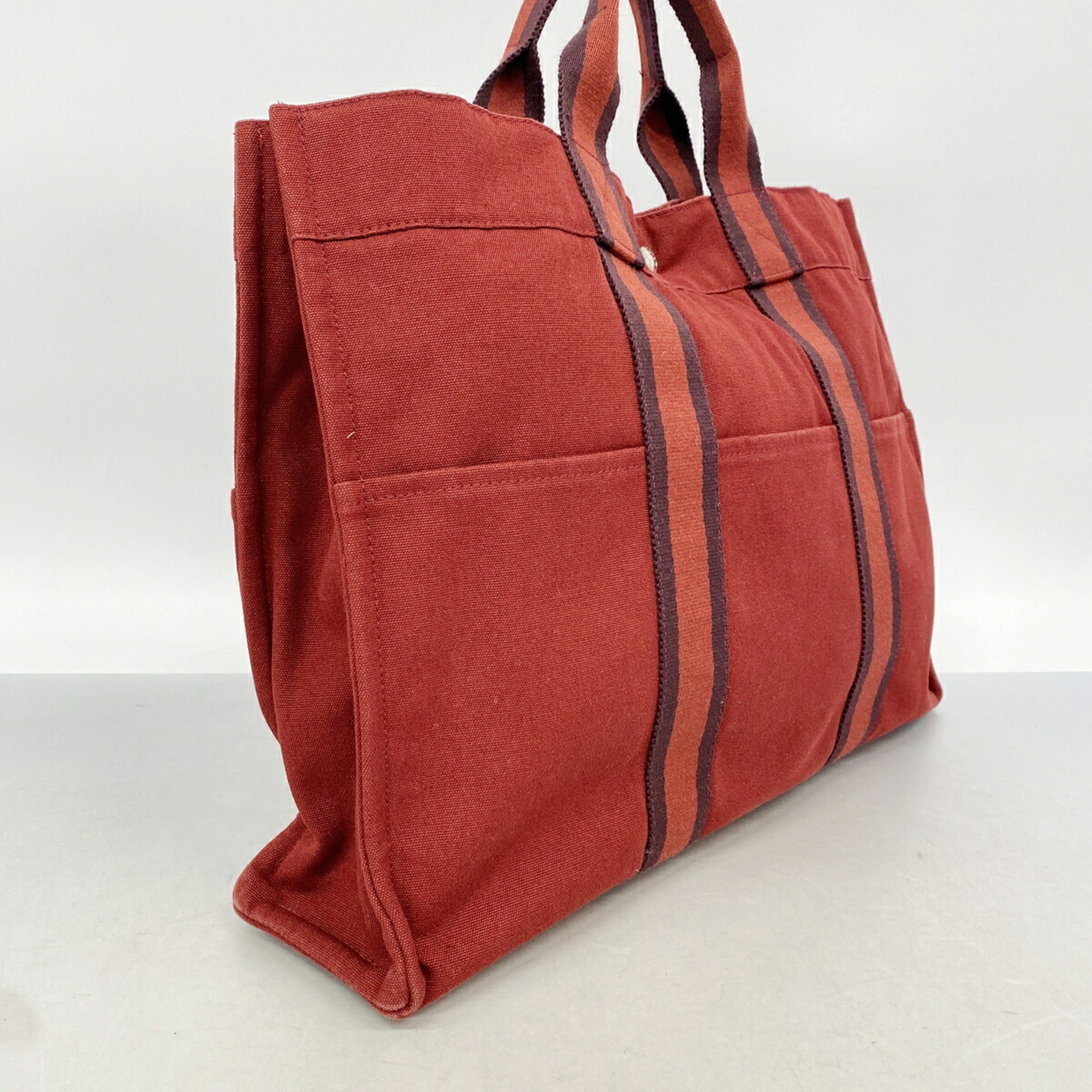 Hermes Red Color Canvas Tote Bag (Pre-Owned)