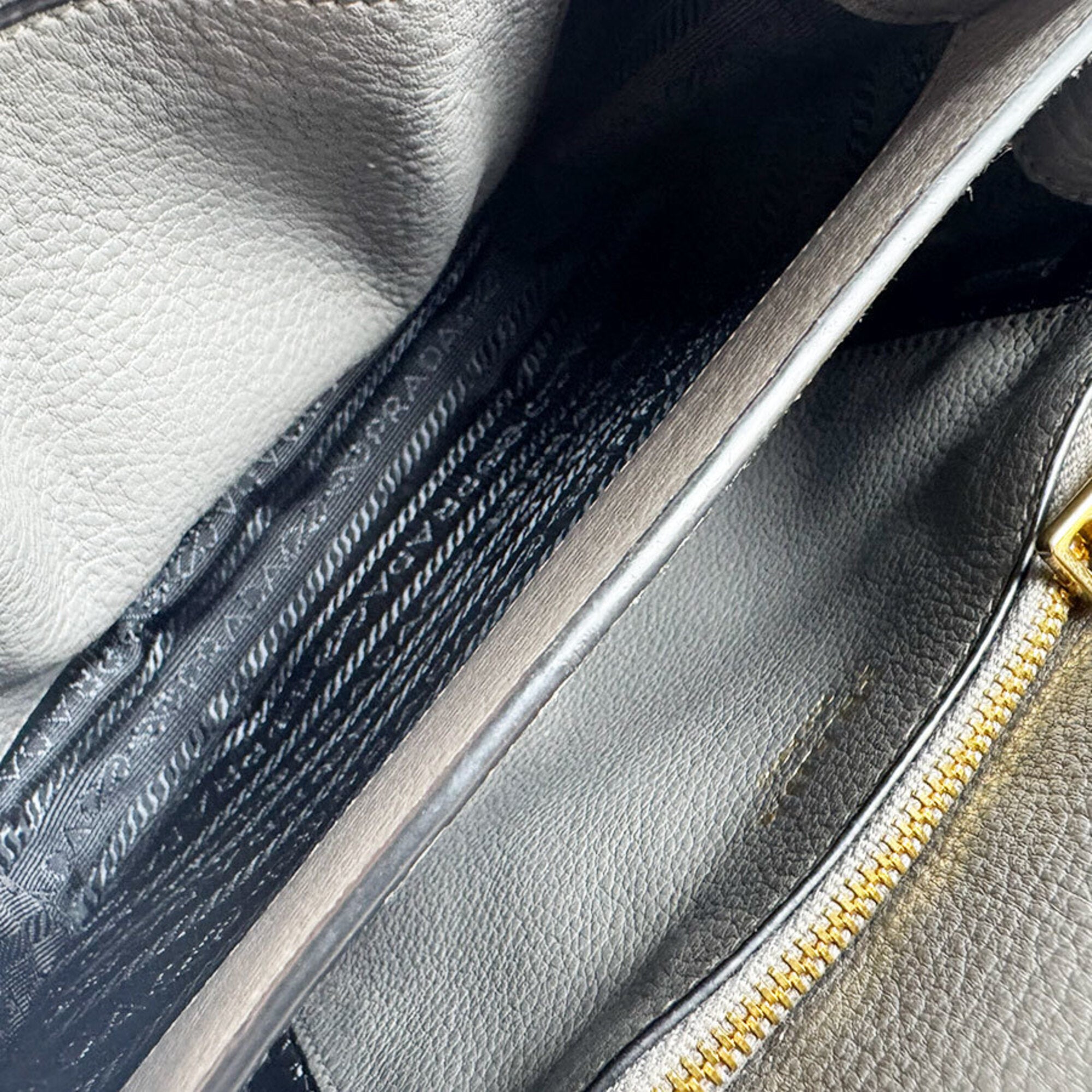 Prada Gray Leather Shoulder Bag (Pre-Owned)