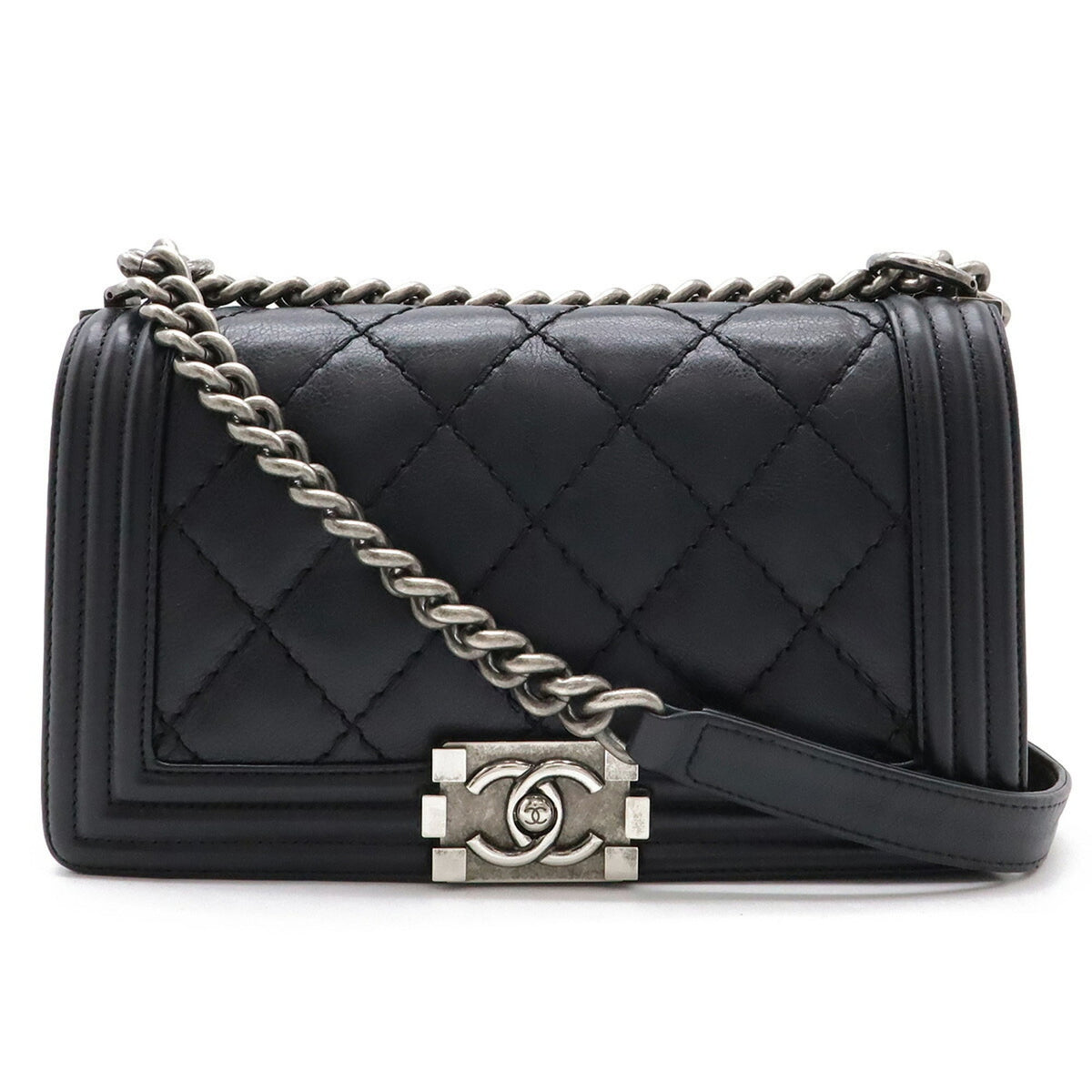 Chanel Wild Stitch Black Leather Shoulder Bag (Pre-Owned)