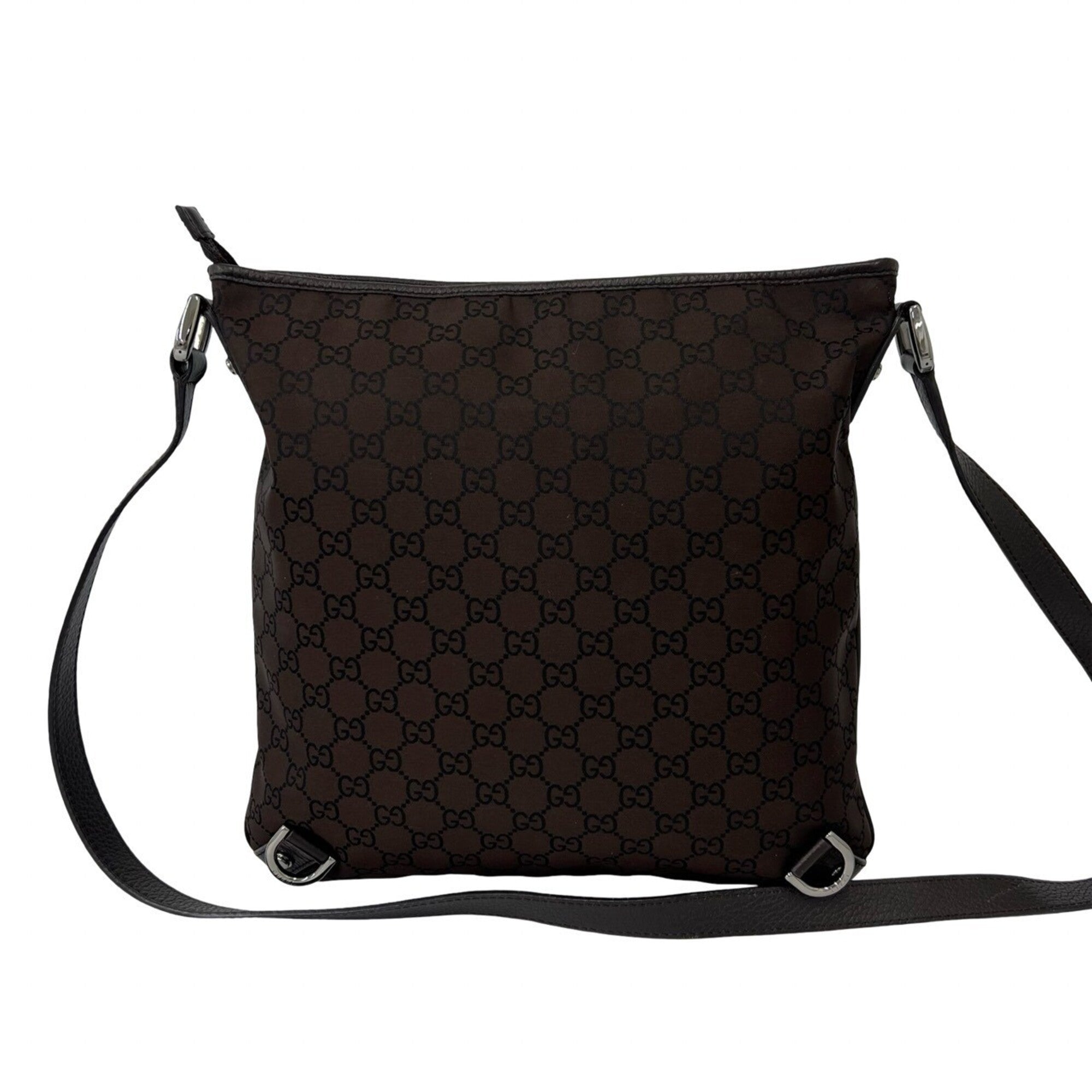 Gucci Brown Nylon Leather Pochette Shoulder Bag (Pre-Owned)