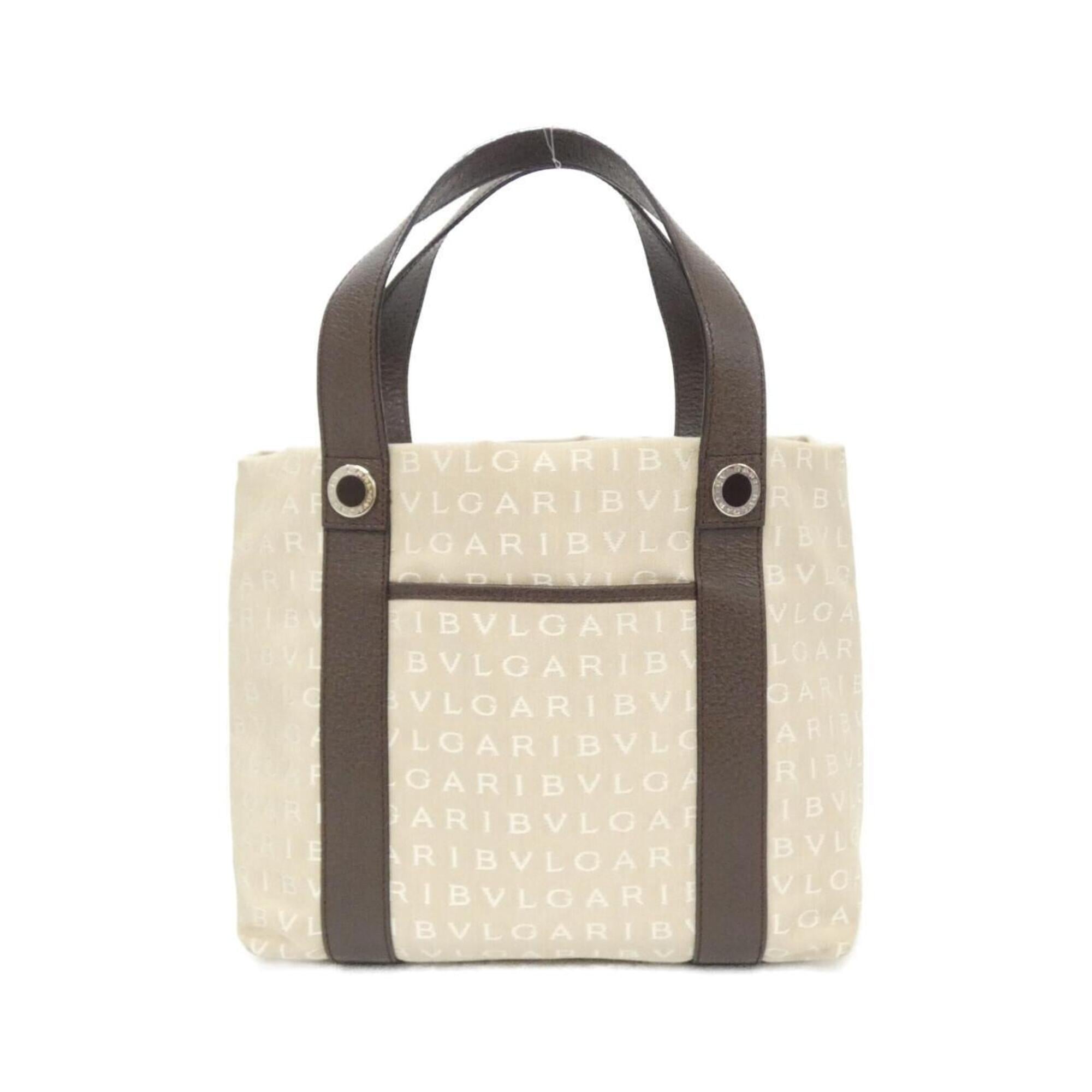 Bvlgari Beige Brown Canvas Handbag Pouch (Pre-Owned)
