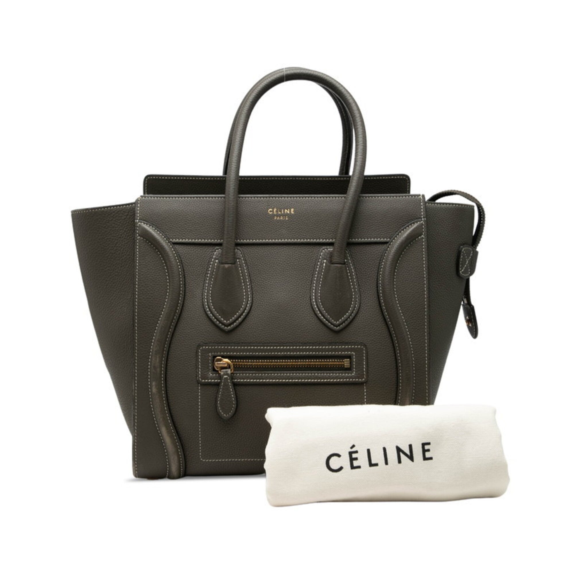 Celine Gray Green Khaki Leather Handbag (Pre-Owned)