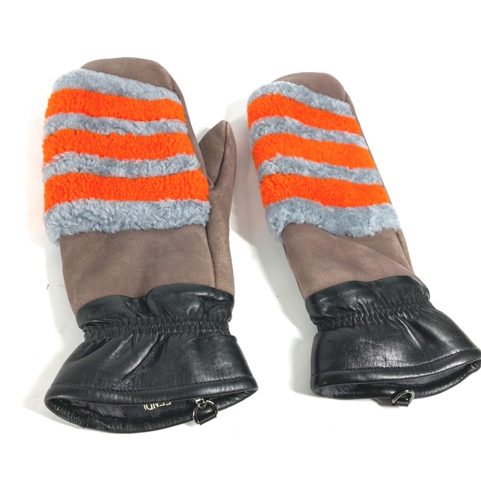 Fendi Gray Orange Angora Warm Gloves (Pre-Owned)