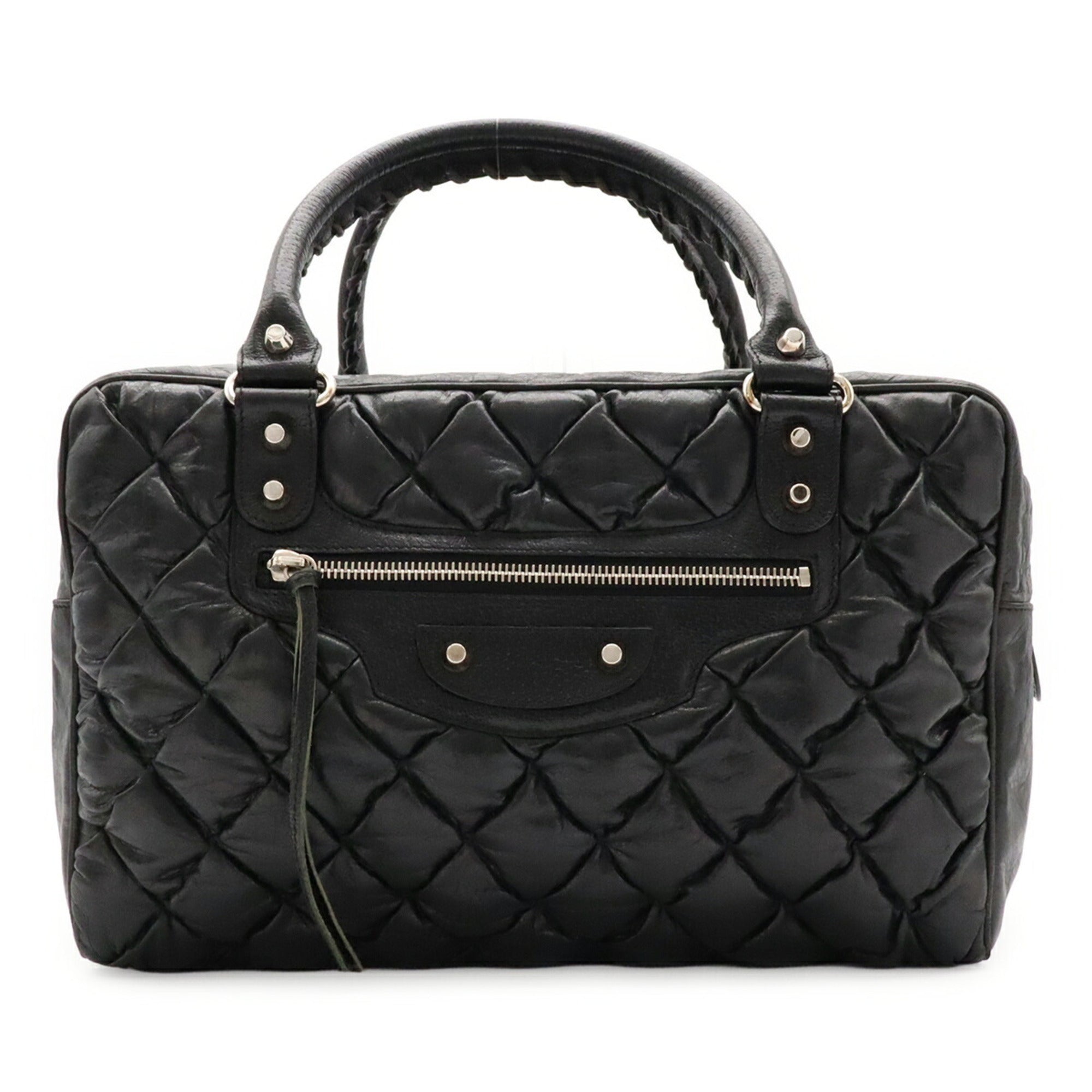 Balenciaga Black Leather Boston Bag Handbag (Pre-Owned)