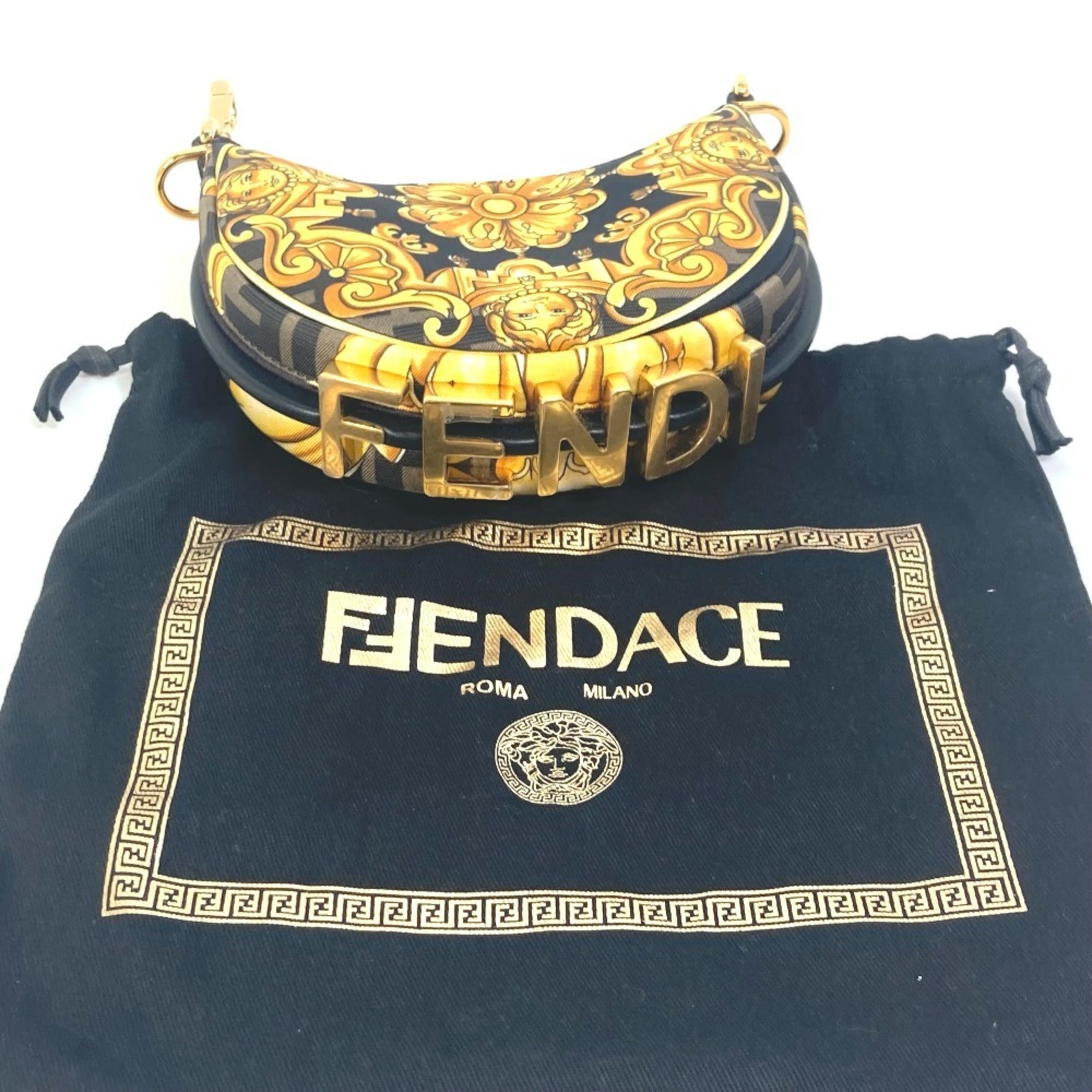 Fendi Black Yellow Nylon Leather Clutch Bag Handbag Pouch (Pre-Owned)