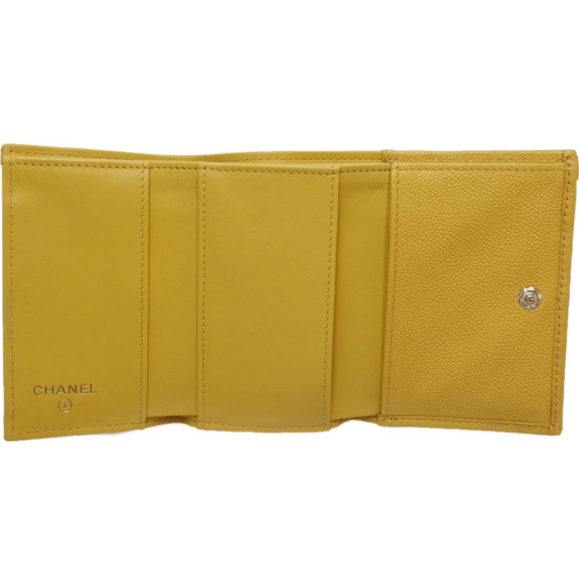 Chanel Yellow Grained Calfskin Wallet (Tri-Fold) (Pre-Owned)