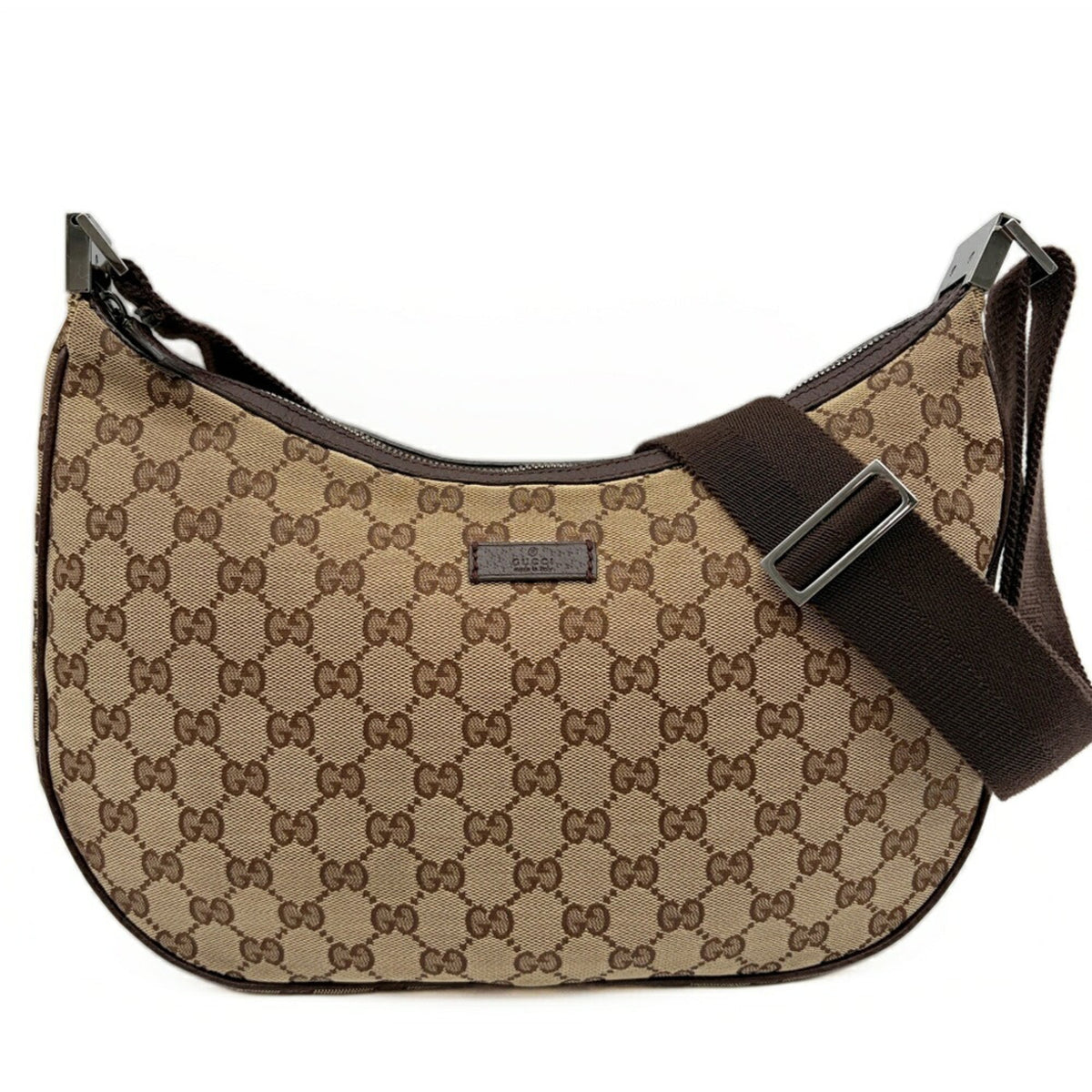 Gucci Beige Brown Canvas Leather Shoulder Bag (Pre-Owned)