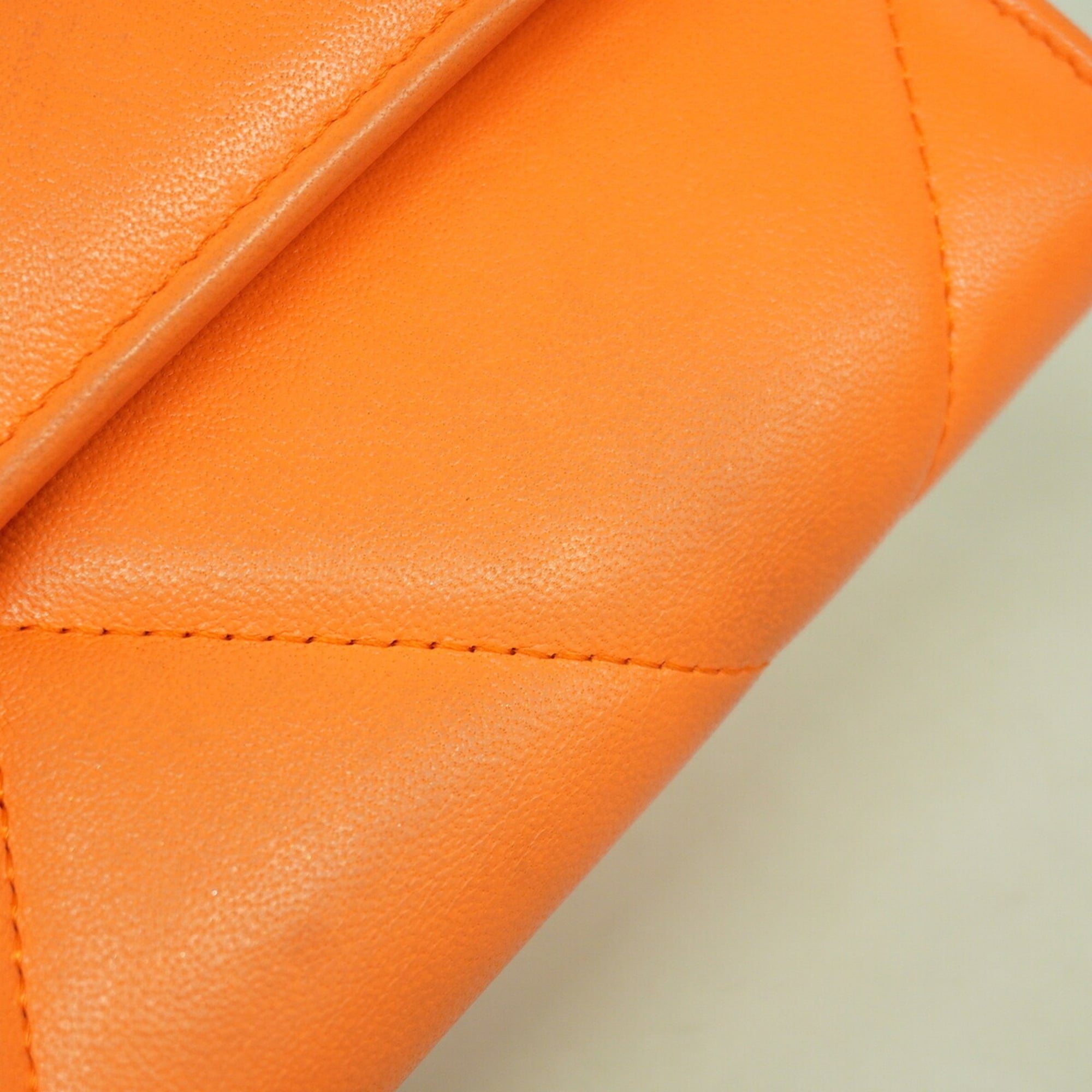Chanel Orange Leather Long Wallet (Bi-Fold) (Pre-Owned)