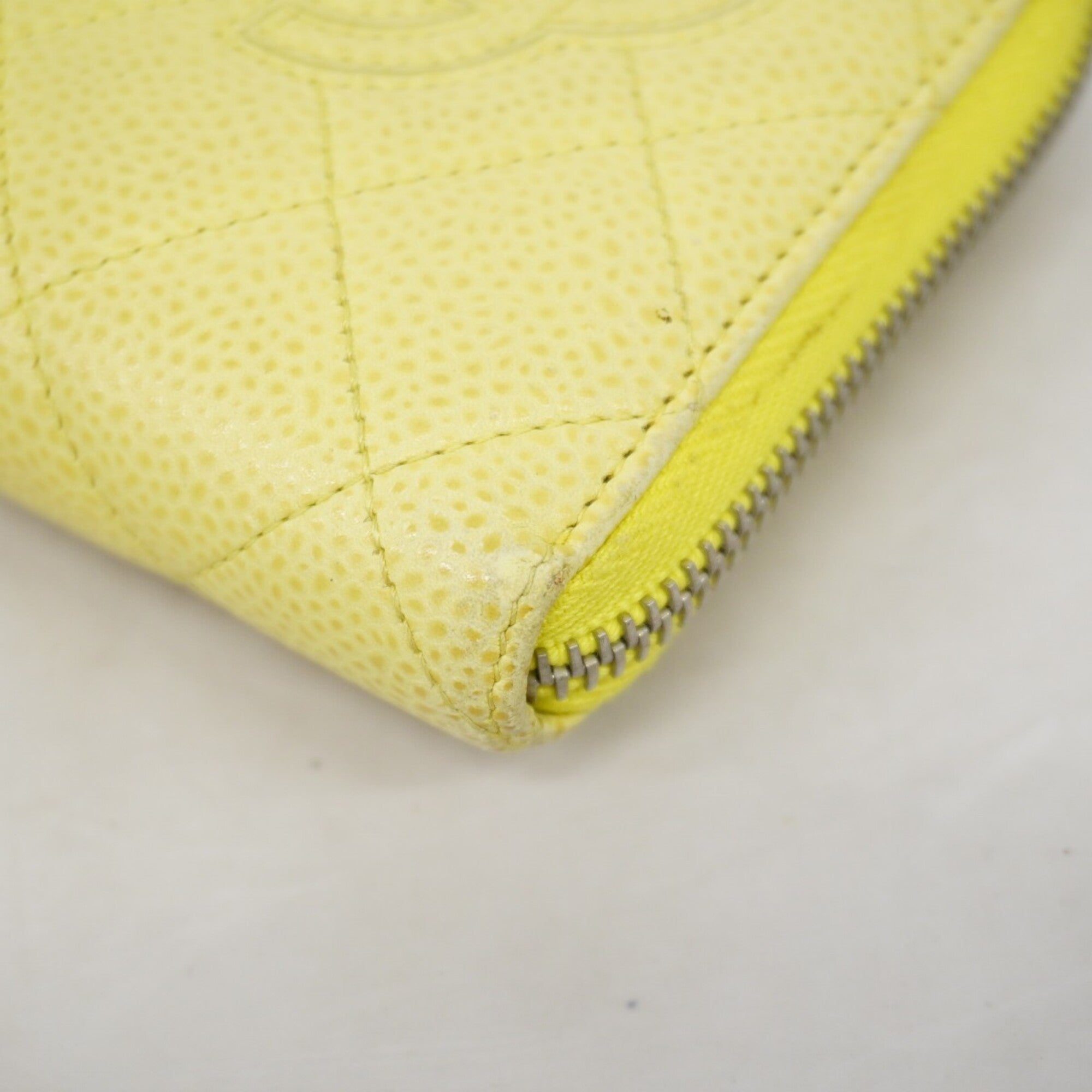 Chanel Yellow Grained Calfskin Long Wallet (Bi-Fold) (Pre-Owned)