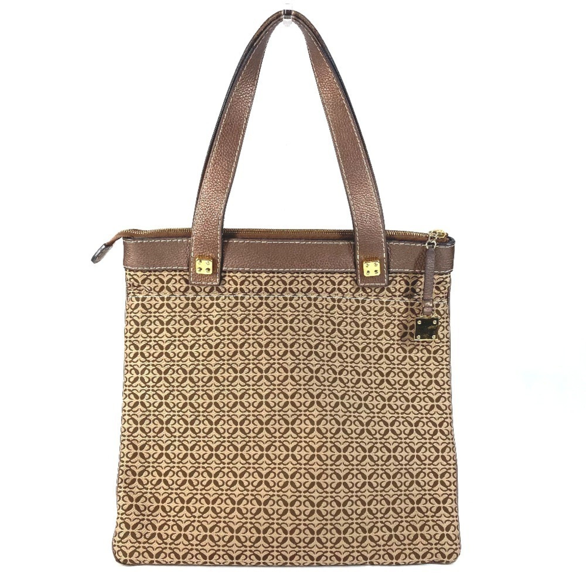 Loewe Brown Leather Canvas Shoulder Bag Tote Bag (Pre-Owned)