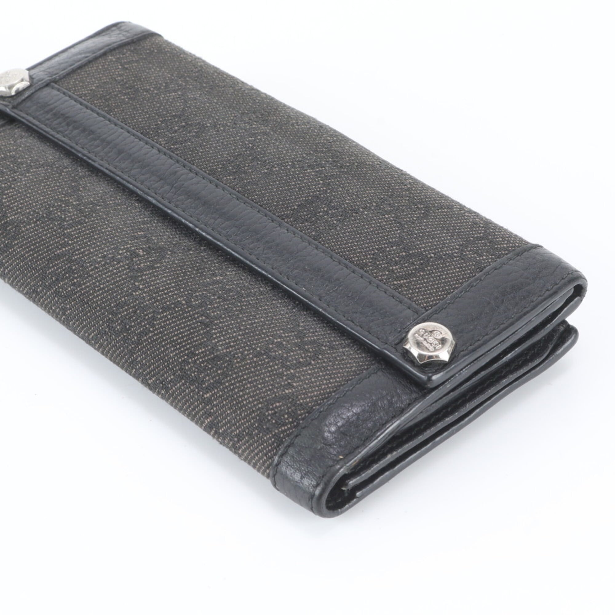 Gucci Black Leather Canvas Long Wallet (Bi-Fold) (Pre-Owned)