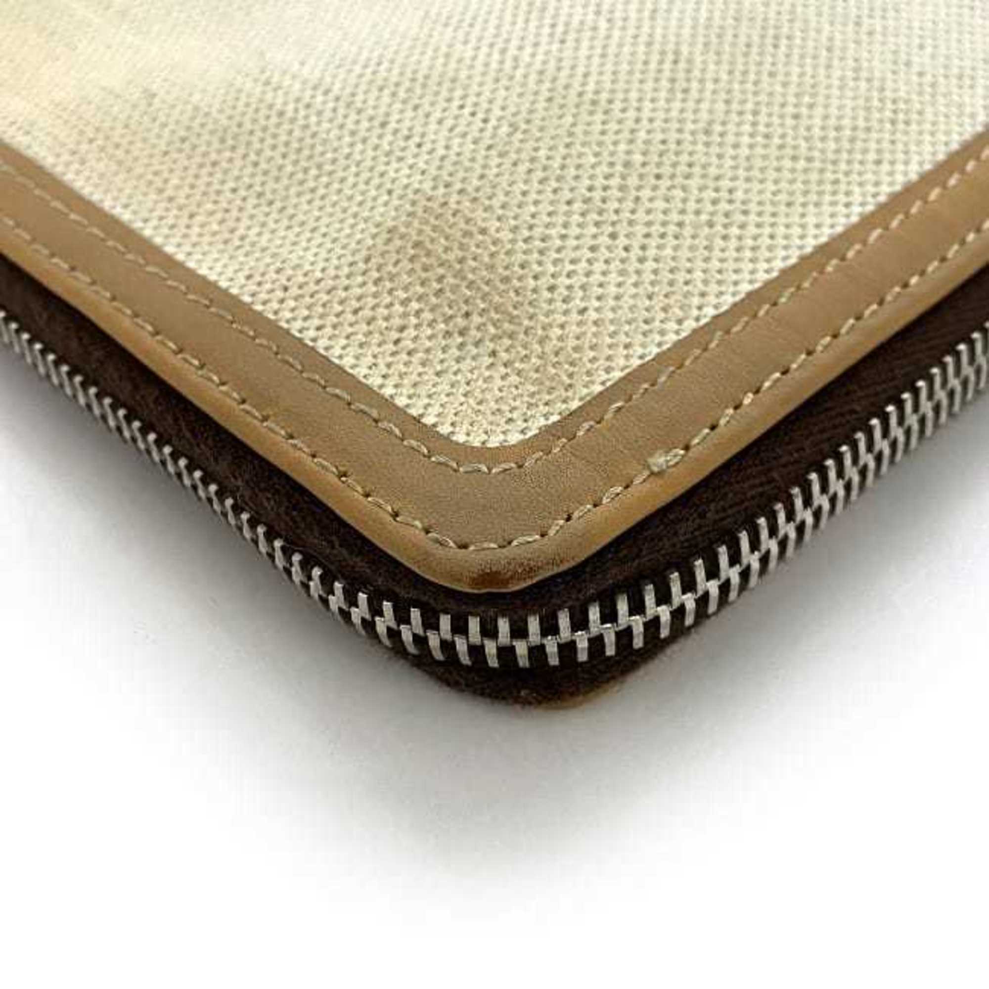 Balenciaga Beige White Canvas Leather Clutch Bag Handbag (Pre-Owned)