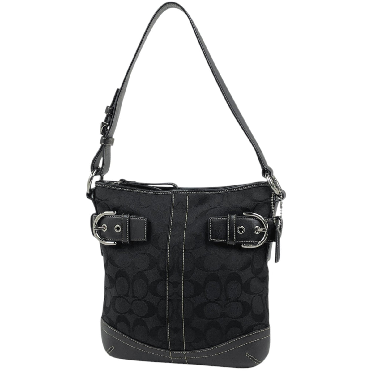 Coach Signature Black Canvas Leather Shoulder Bag (Pre-Owned)