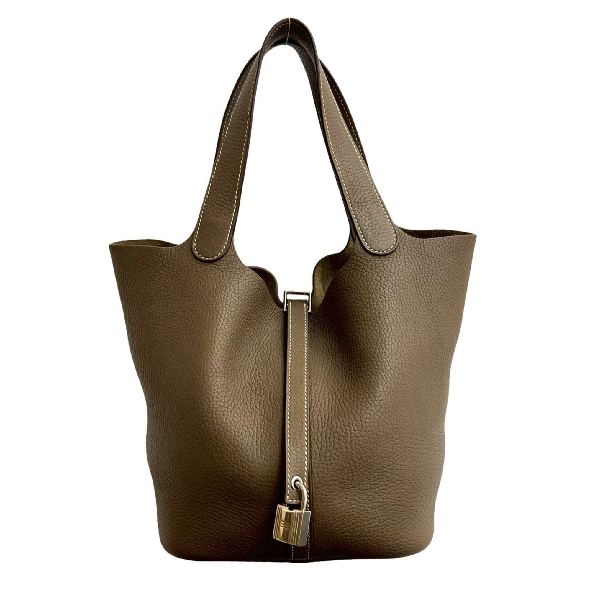Hermes Brown Taurillon Clemence Leather Handbag Tote Bag (Pre-Owned)