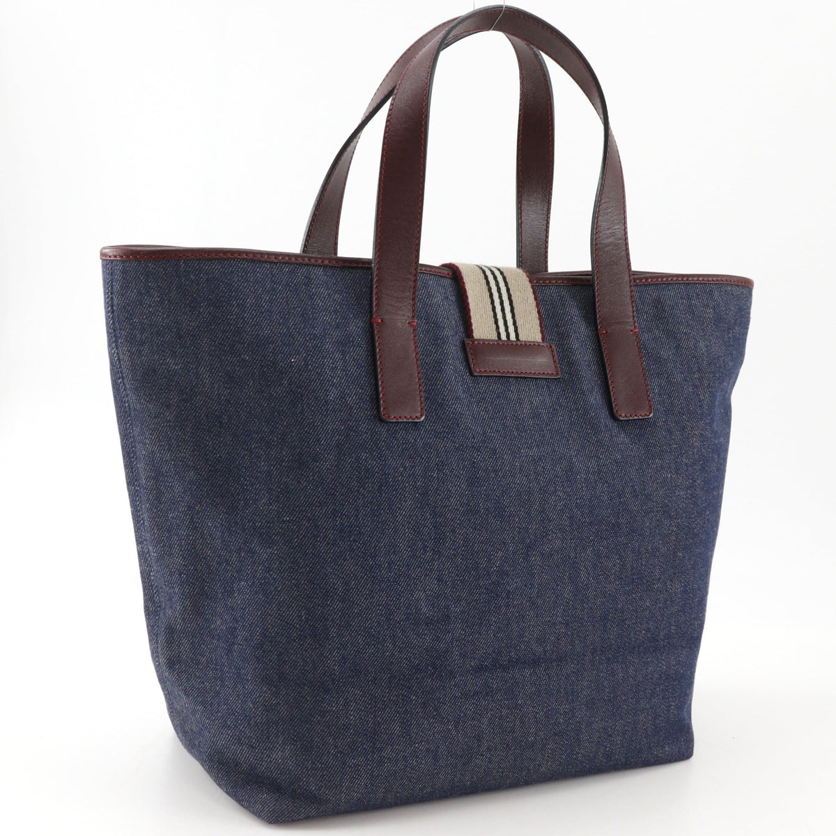 Burberry Bordeaux Navy Denim Leather Canvas Tote Bag (Pre-Owned)