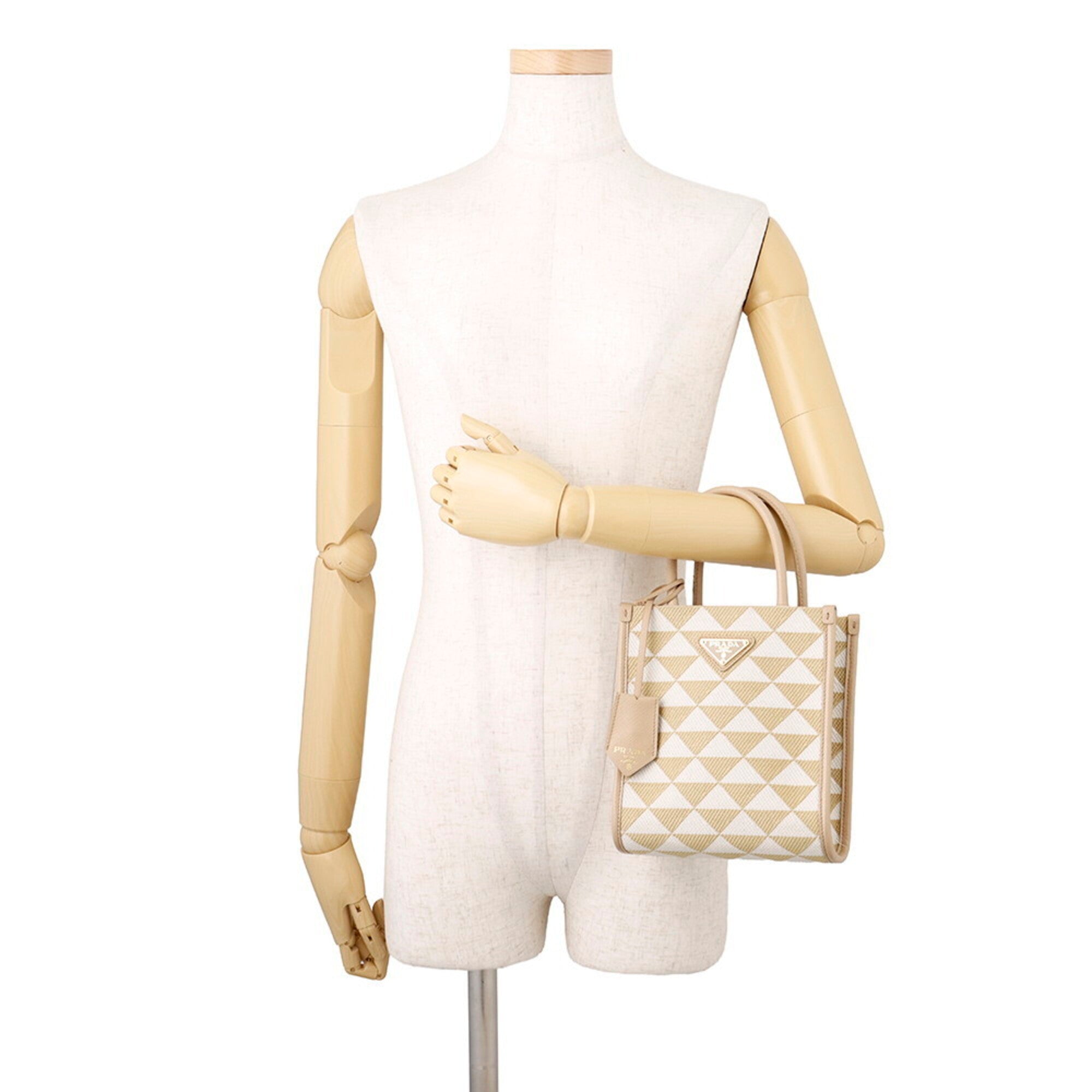 Prada Beige White Canvas Leather Handbag Shoulder Bag (Pre-Owned)