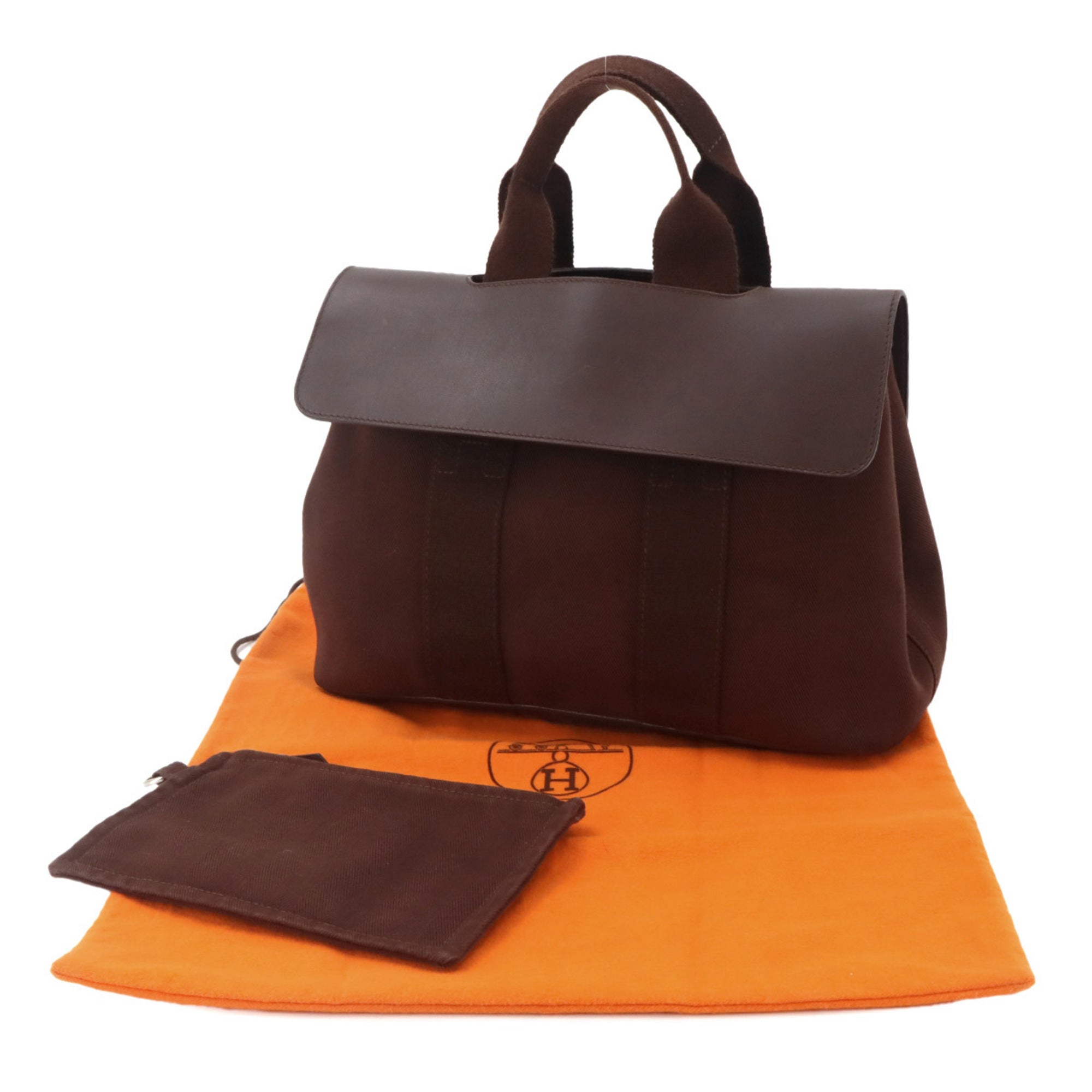 Hermes Havane Toile Chevron Leather Handbag (Pre-Owned)
