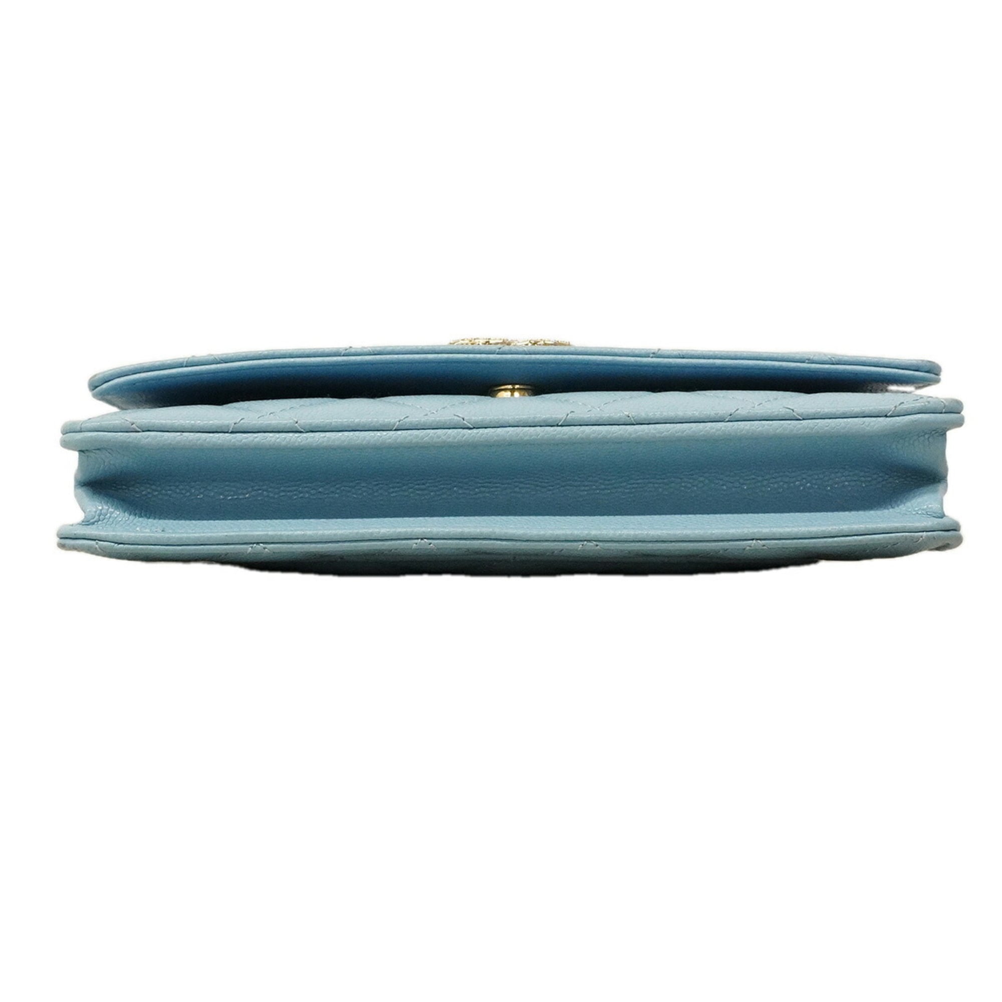 Chanel Light Blue Grained Calfskin Chain/Shoulder Wallet (Pre-Owned)