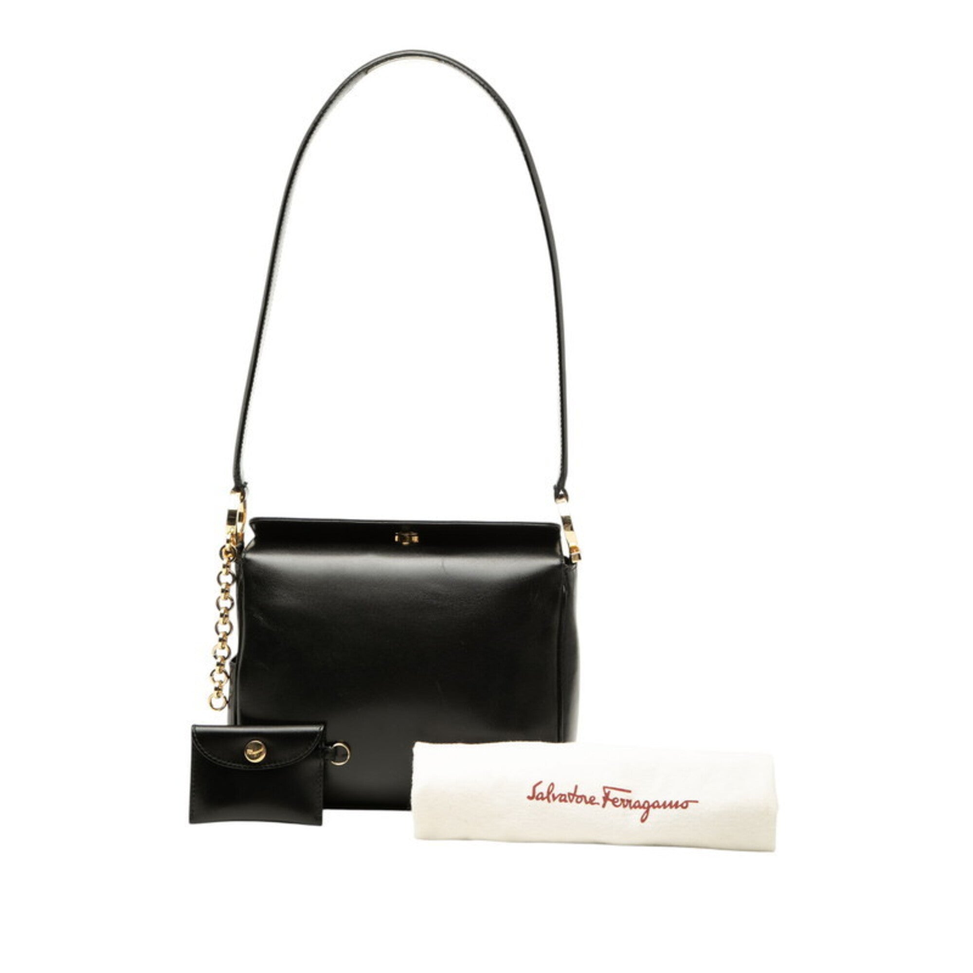 Salvatore Ferragamo Black Leather Pouch Shoulder Bag (Pre-Owned)