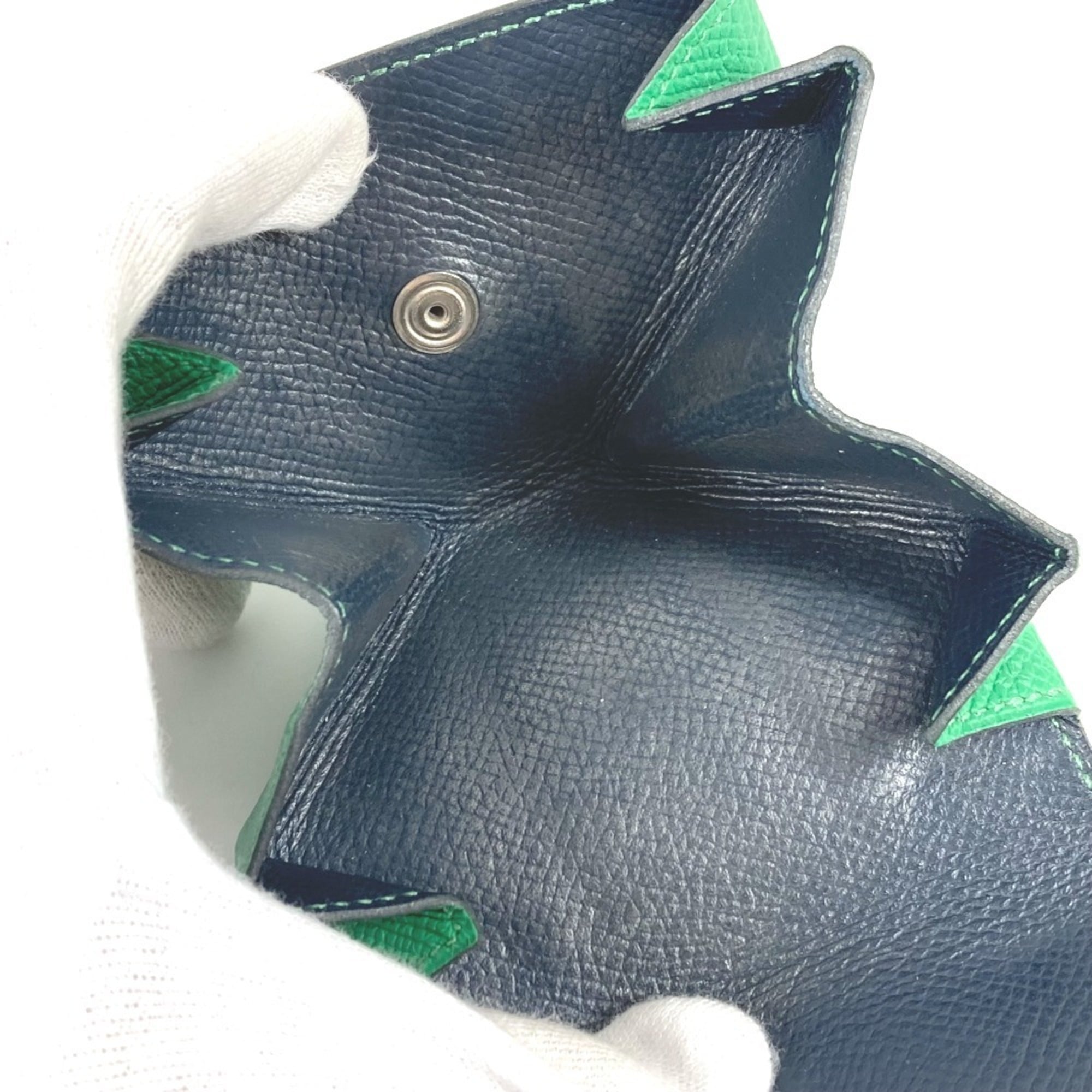 Hermes Green Navy Leather Coin Purse/Coin Case (Pre-Owned)