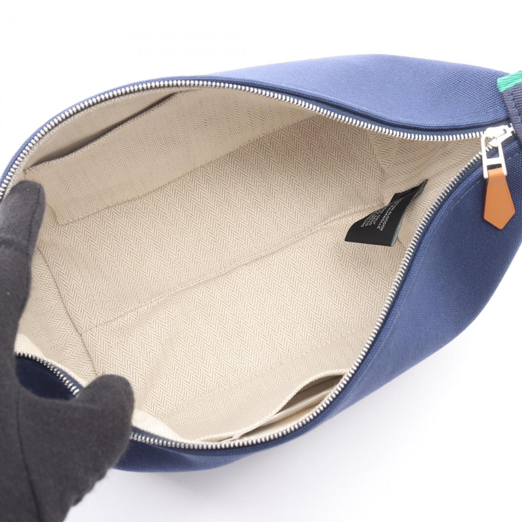 Hermes Green Navy Canvas Handbag (Pre-Owned)