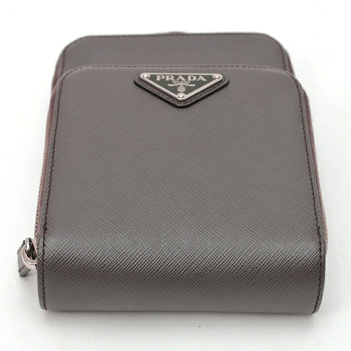 Prada Gray Beige Leather Pouch (Pre-Owned)