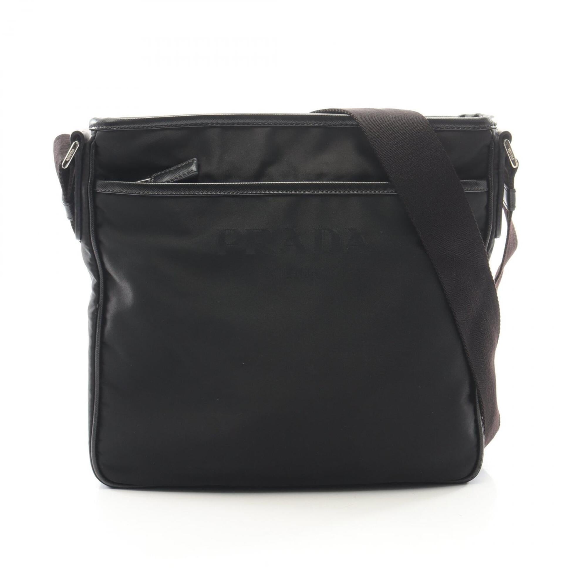 Prada Black Nylon Leather Handbag Shoulder Bag (Pre-Owned)