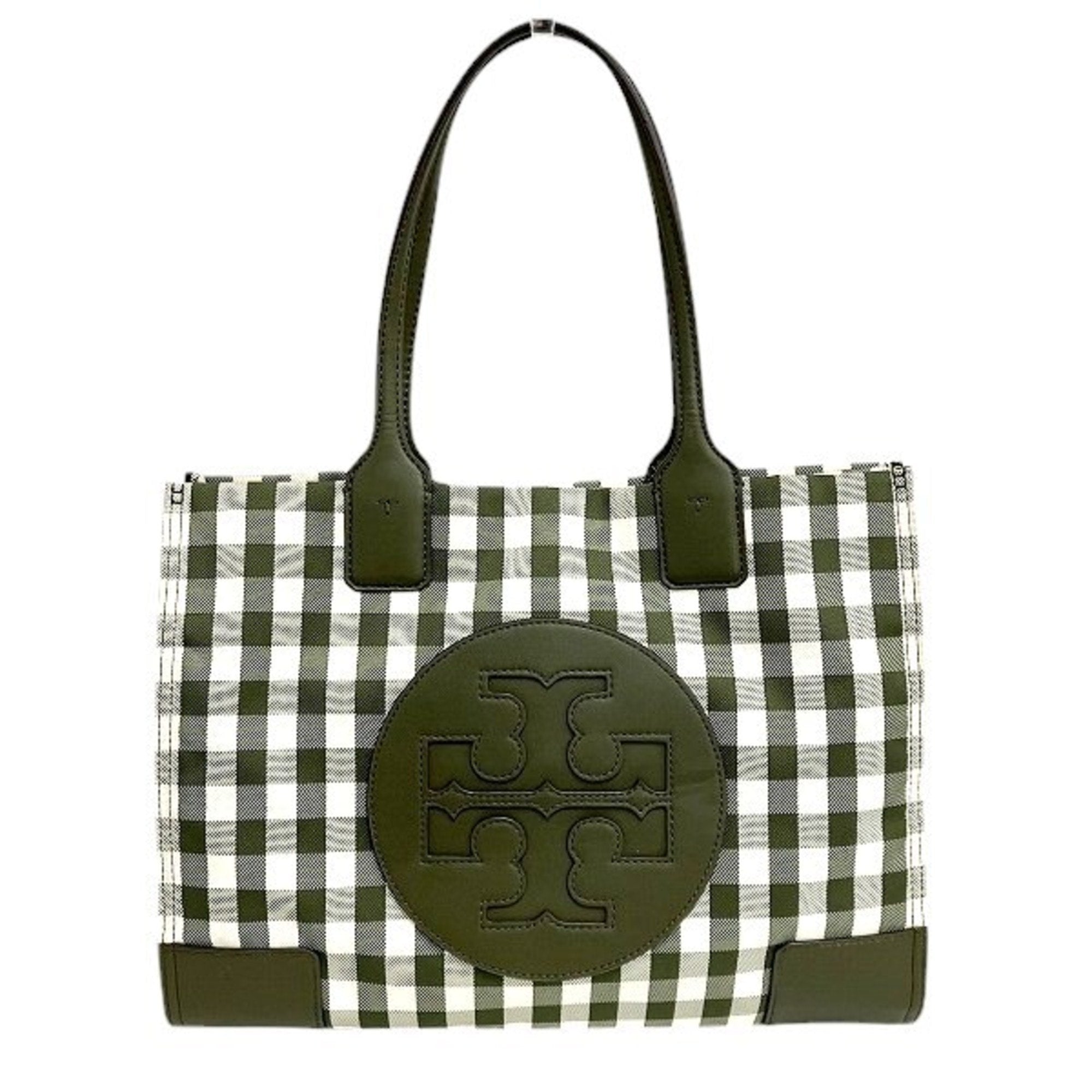Tory Burch Green White Nylon Leather Tote Bag (Pre-Owned)