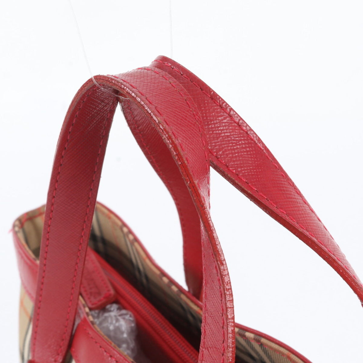 Burberry Beige Red Color Leather Canvas Handbag Tote Bag (Pre-Owned)