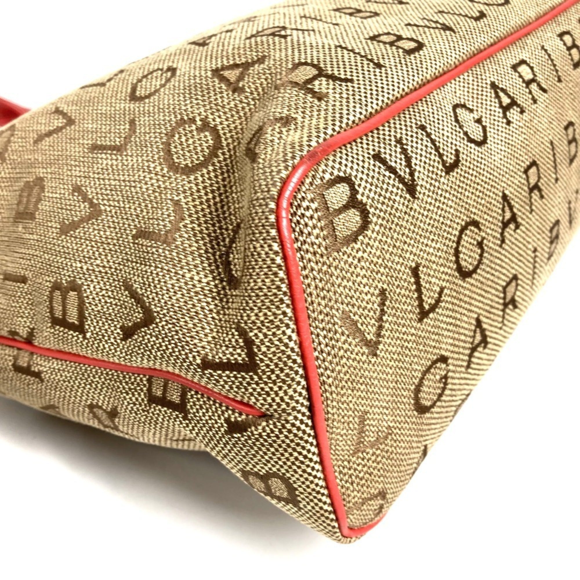 Bvlgari Beige Leather Canvas Shoulder Bag Tote Bag (Pre-Owned)