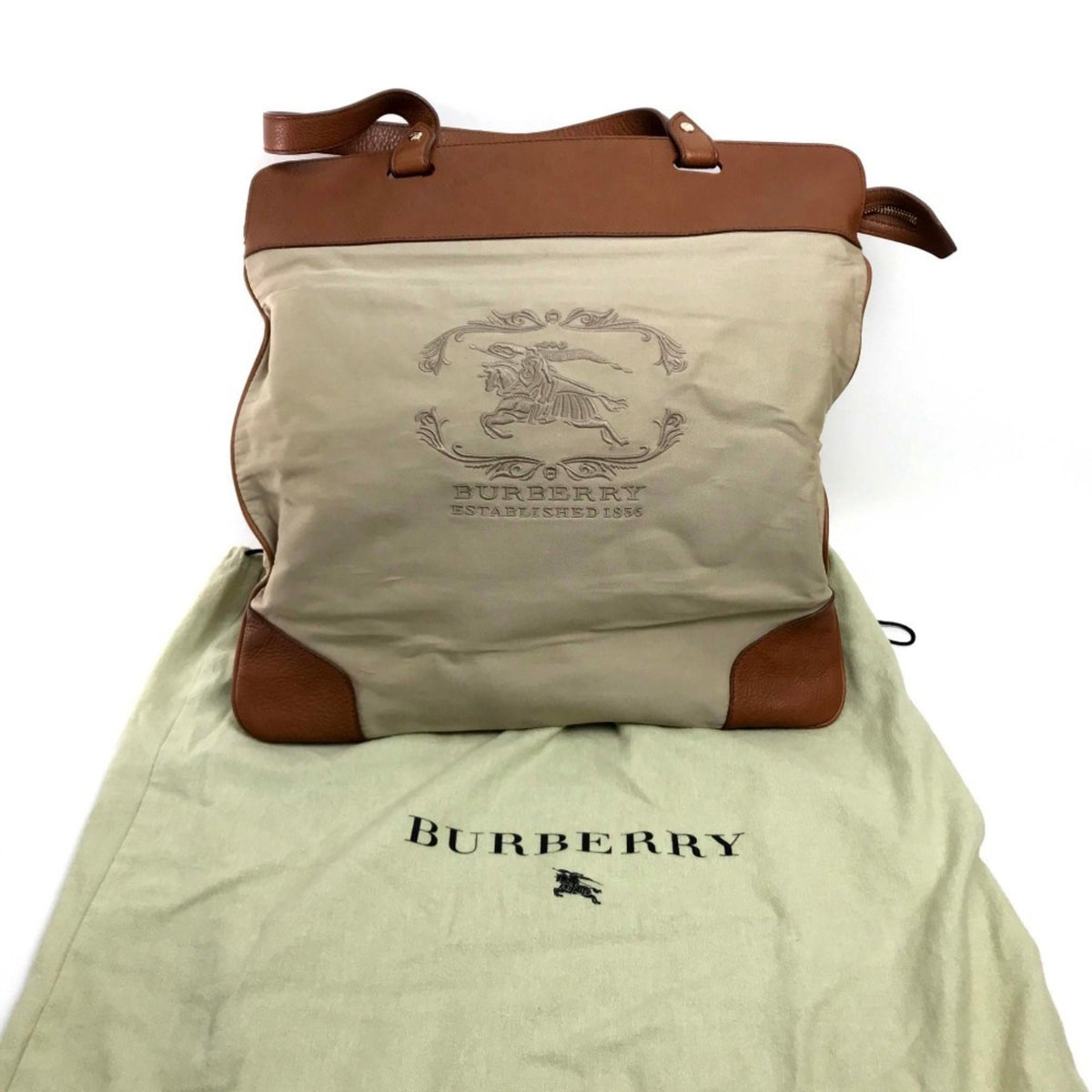 Burberry Beige Brown Canvas Leather Tote Bag (Pre-Owned)