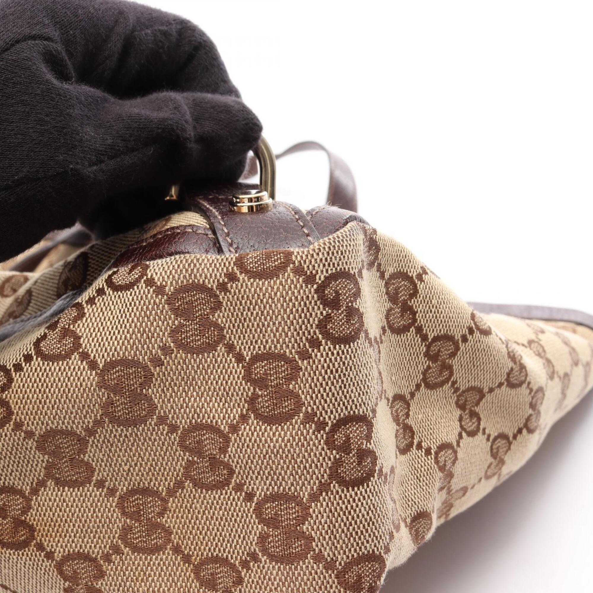 Gucci Beige Brown Canvas Leather Handbag Tote Bag (Pre-Owned)