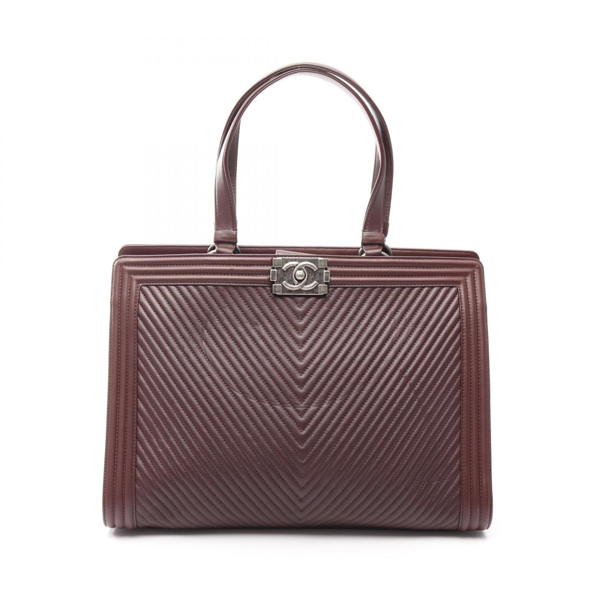 Chanel Bordeaux Leather Handbag Tote Bag (Pre-Owned)