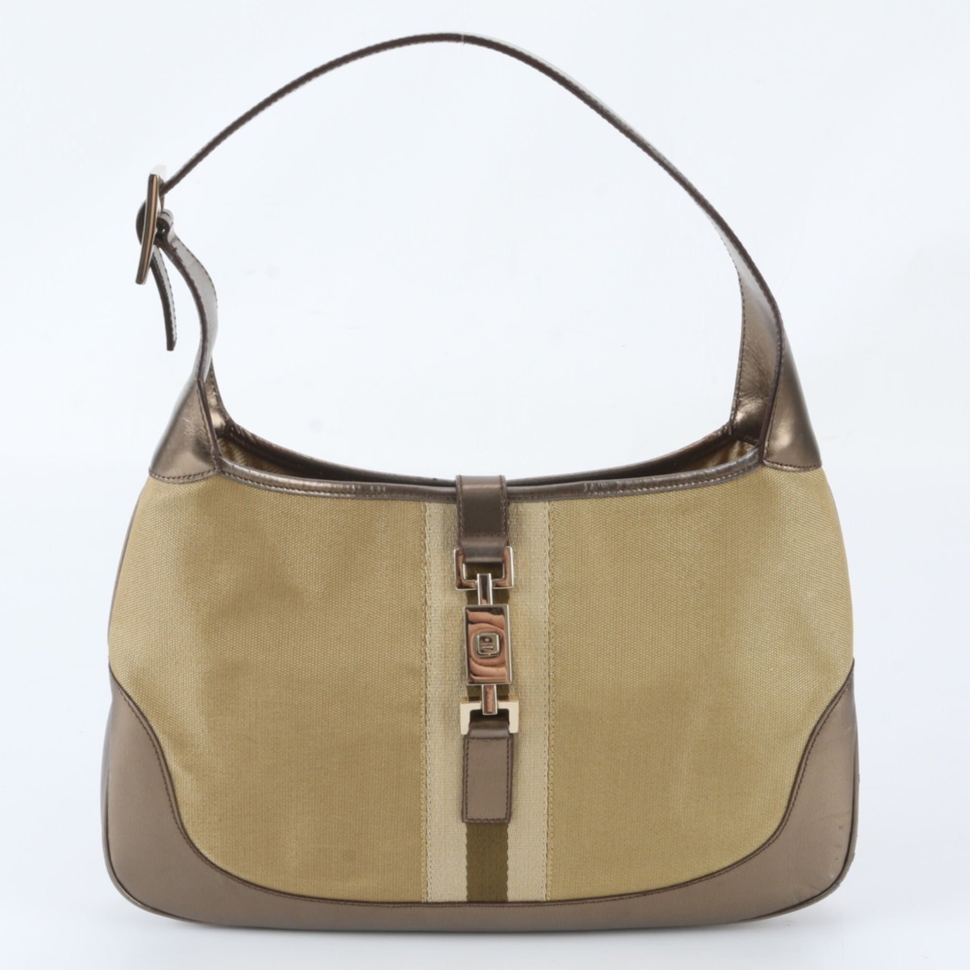 Gucci Brown Gold Leather Canvas Handbag Shoulder Bag (Pre-Owned)
