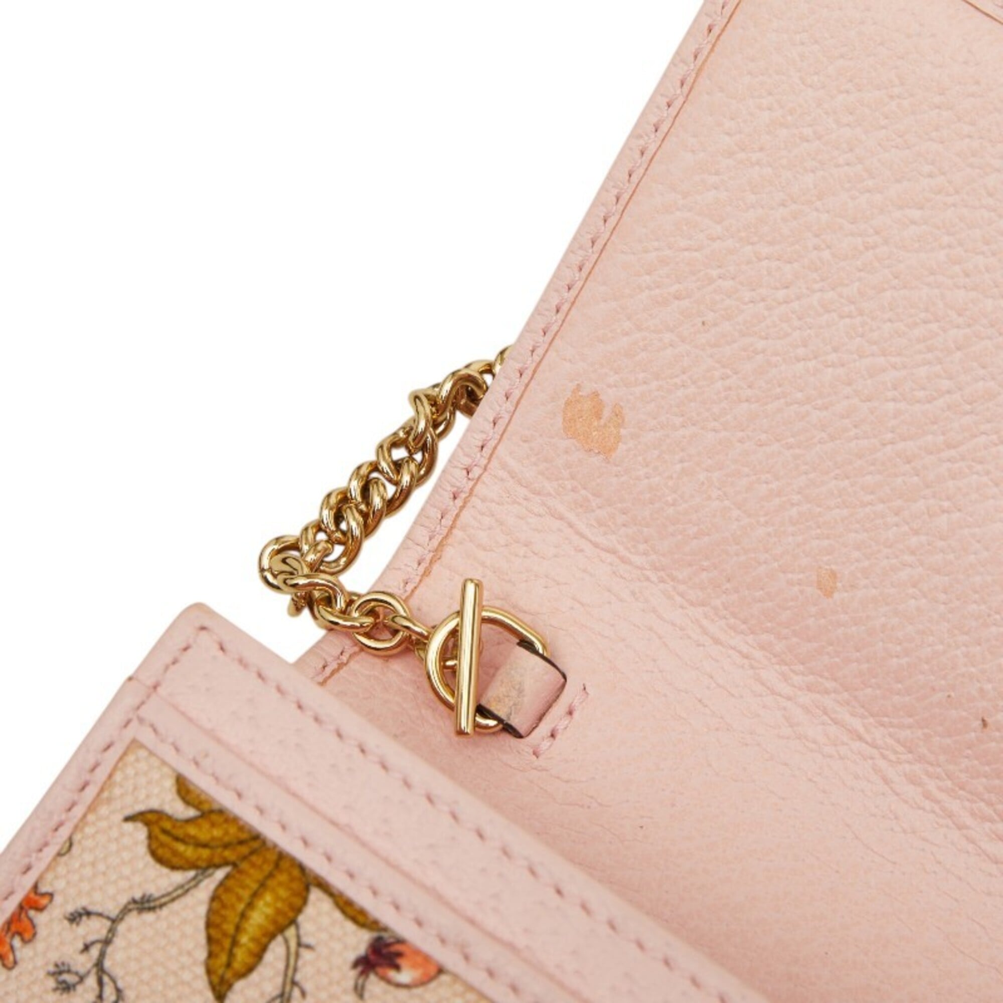 Gucci Multi-Color Pink Canvas Leather Chain/Shoulder Wallet (Pre-Owned)