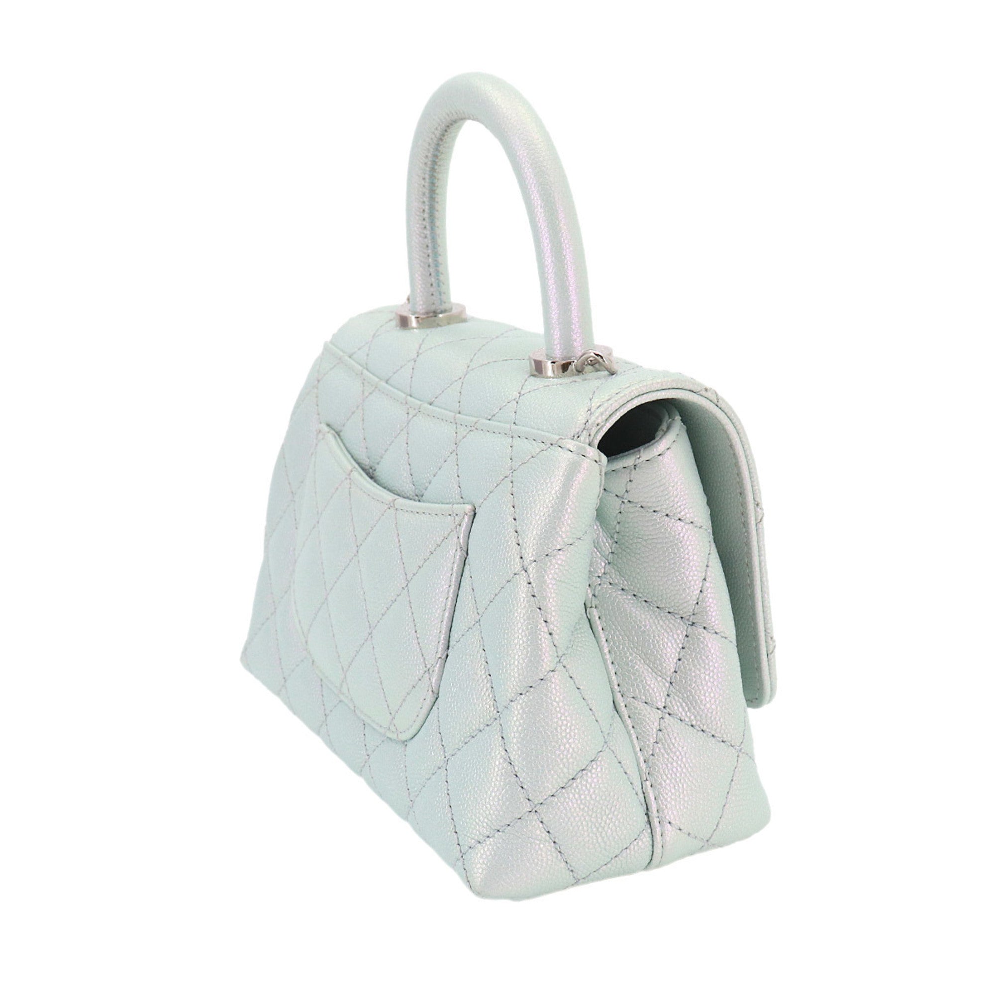 Chanel Metallic Blue Grained Calfskin Handbag (Pre-Owned)