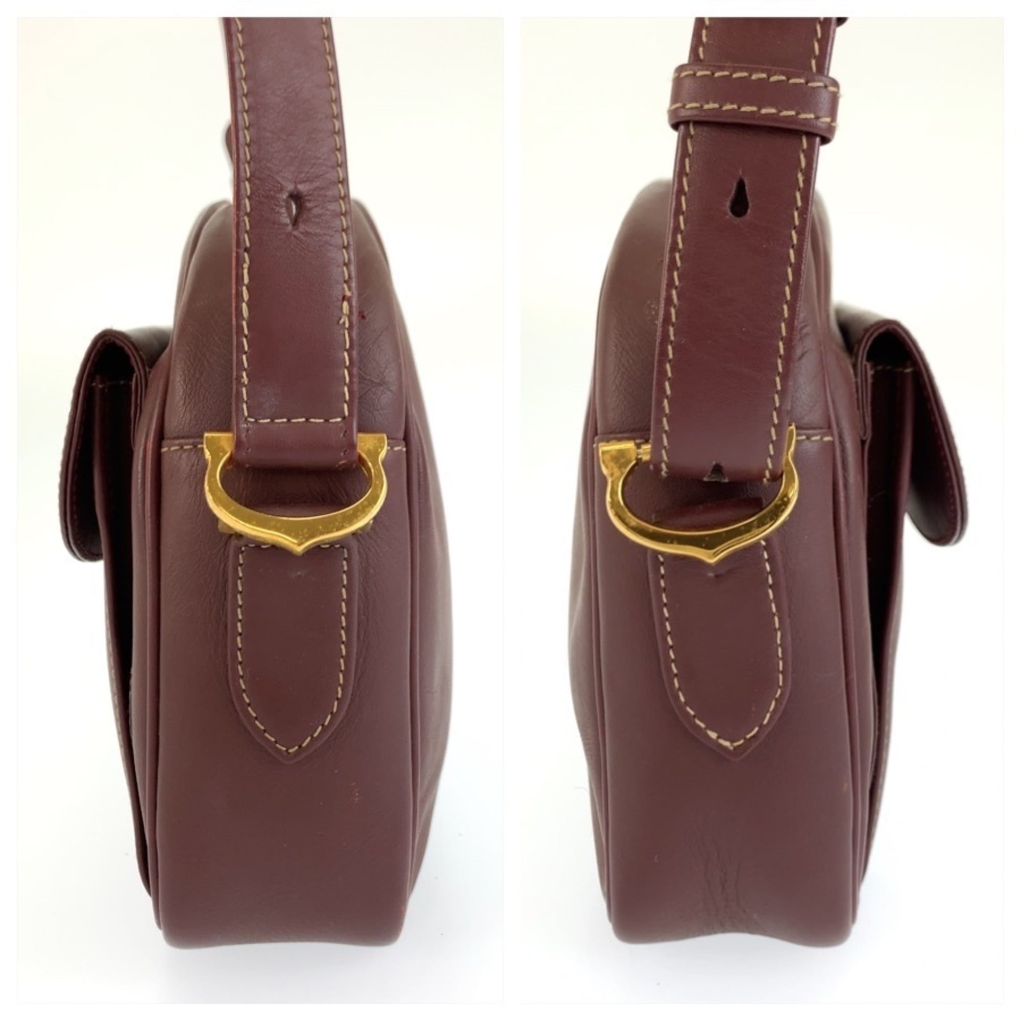 Cartier Wine Red Leather Pochette Shoulder Bag (Pre-Owned)