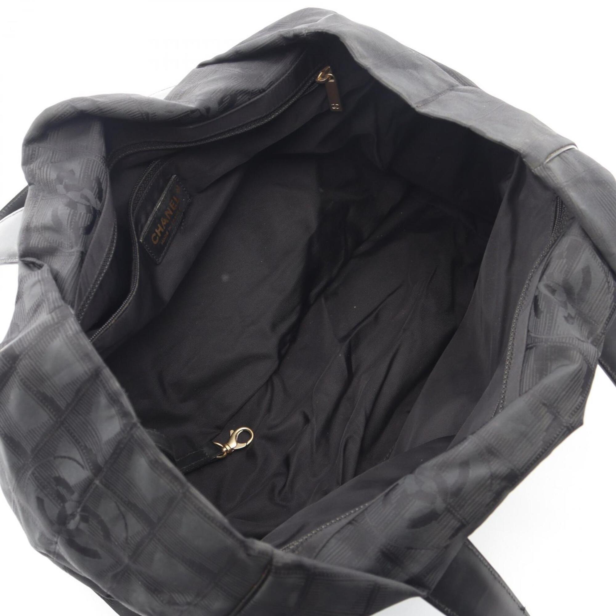 Chanel Black Leather Nylon Canvas Handbag Tote Bag (Pre-Owned)