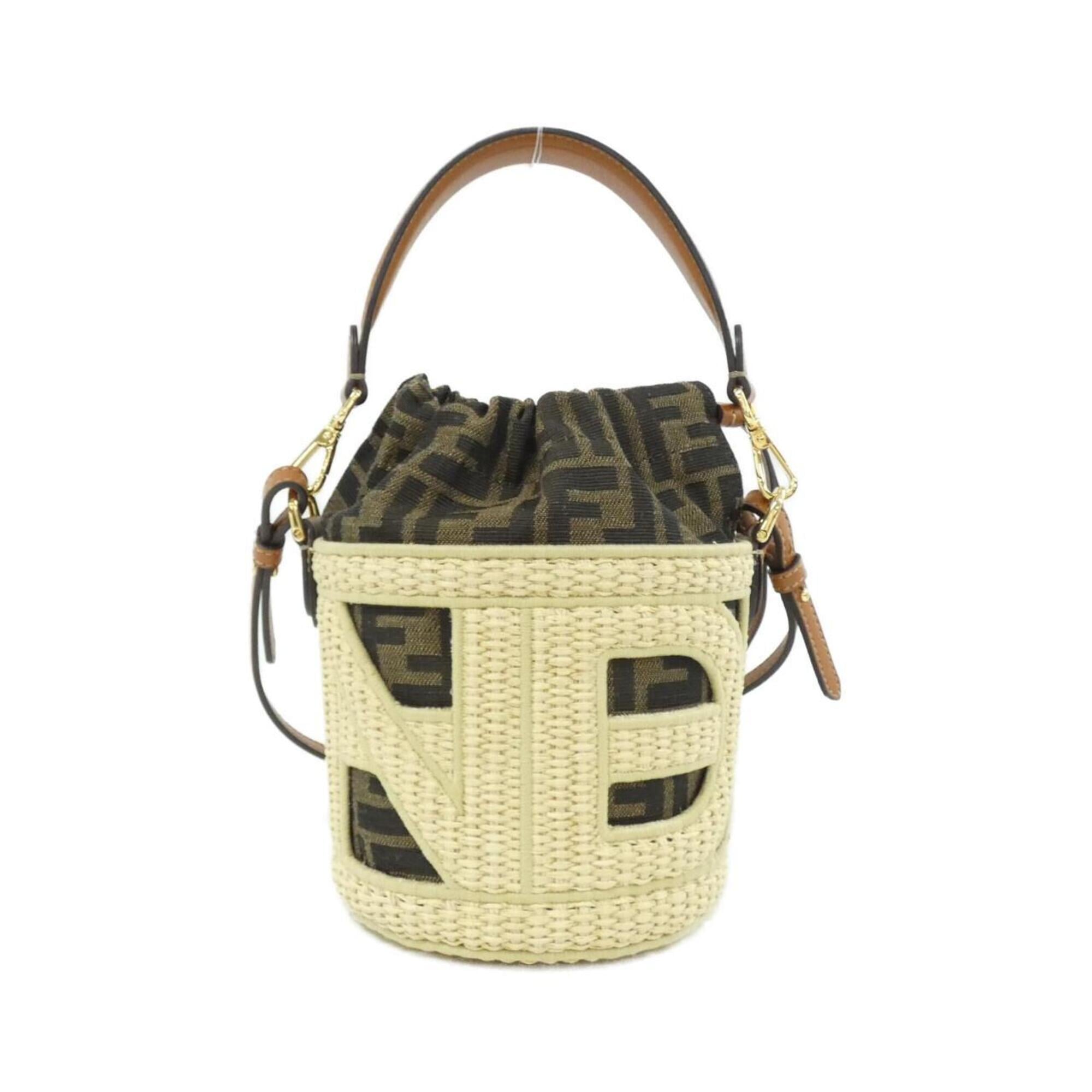 Fendi Brown Canvas Straw Shoulder Bag (Pre-Owned)