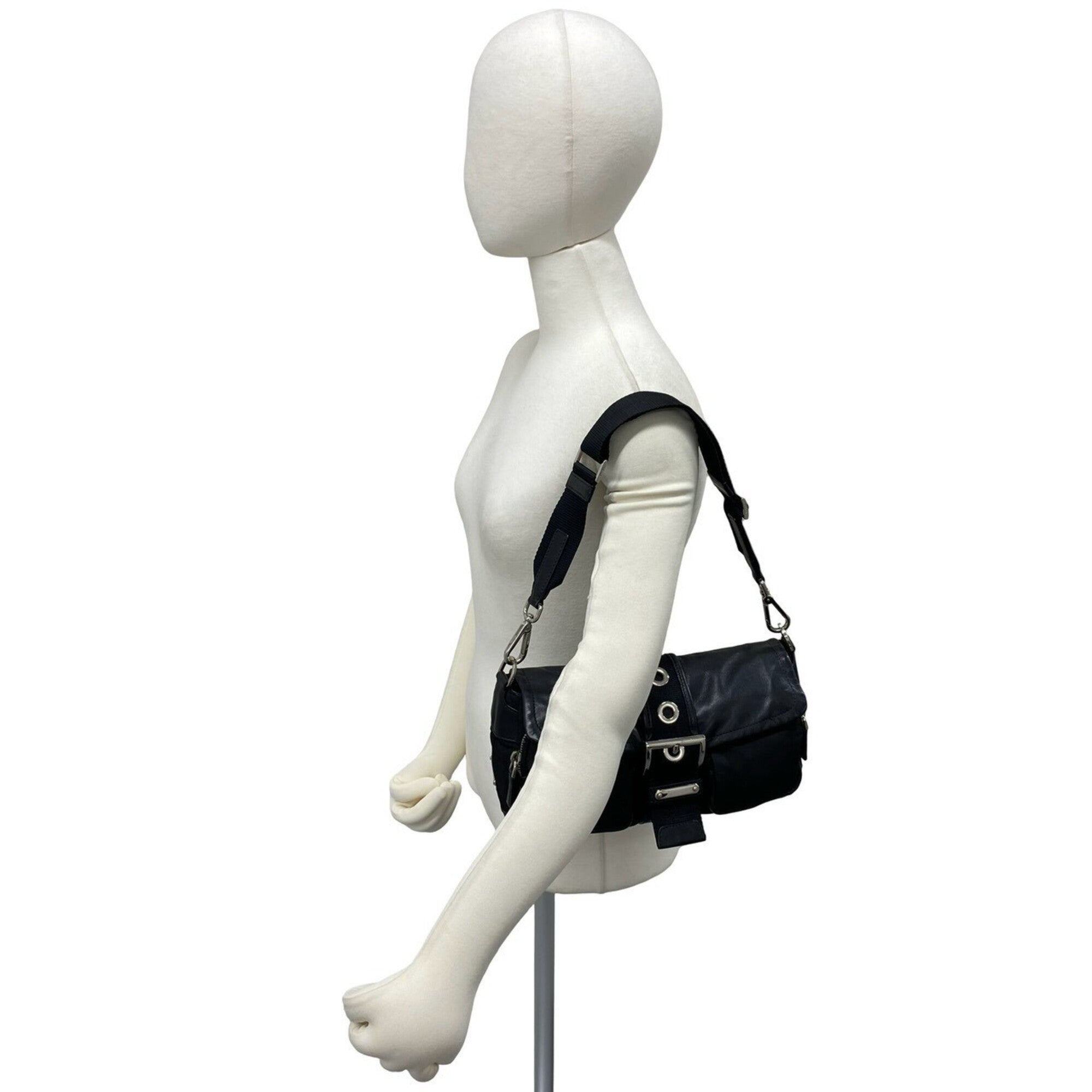 Prada Black Leather Nylon Handbag Shoulder Bag (Pre-Owned)