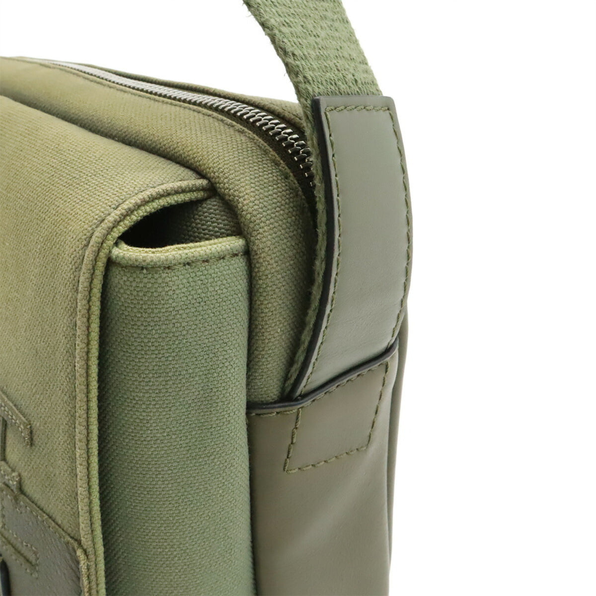 Loewe Green Khaki Canvas Leather Messenger Bag Shoulder Bag (Pre-Owned)