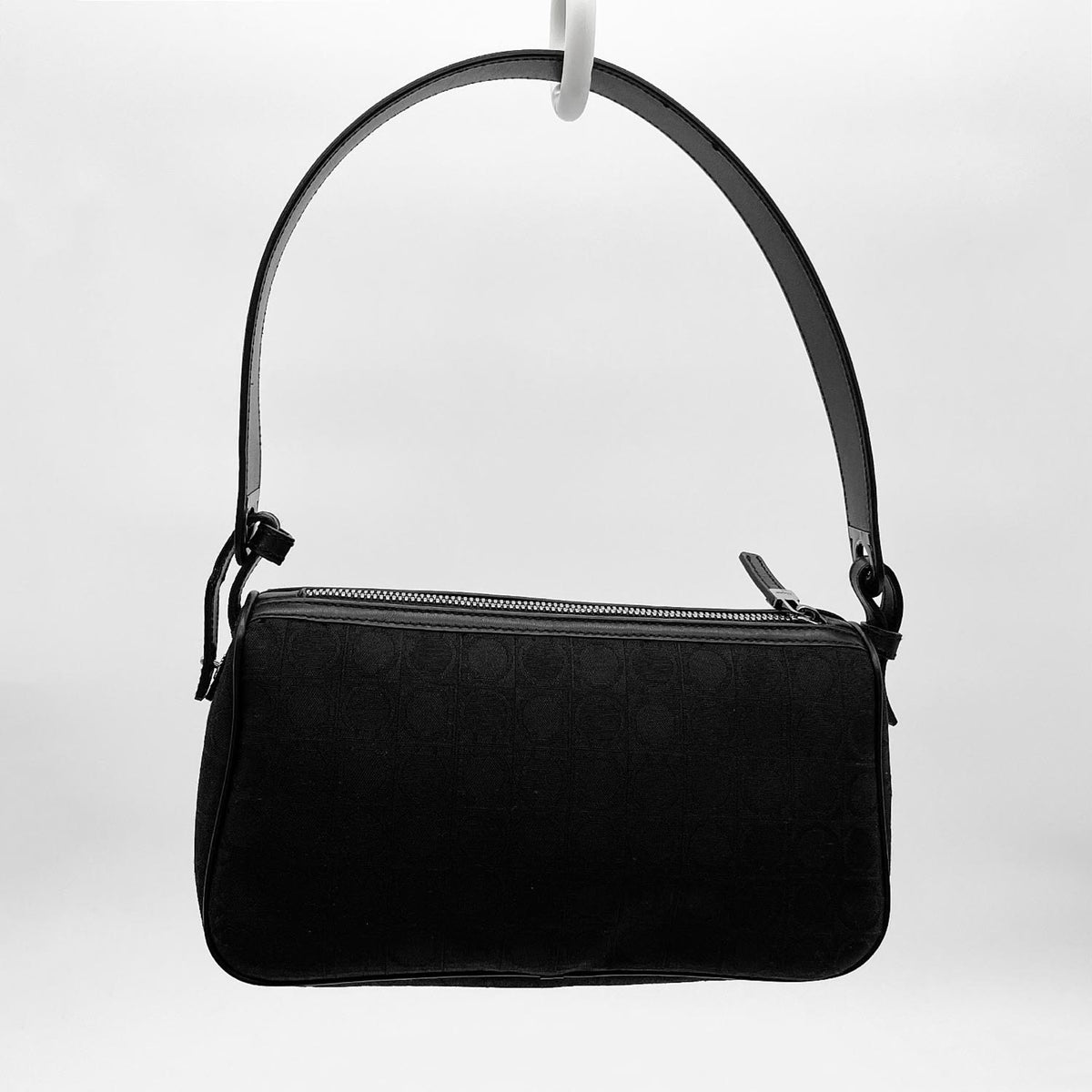 Salvatore Ferragamo Black Canvas Leather Handbag Pouch (Pre-Owned)
