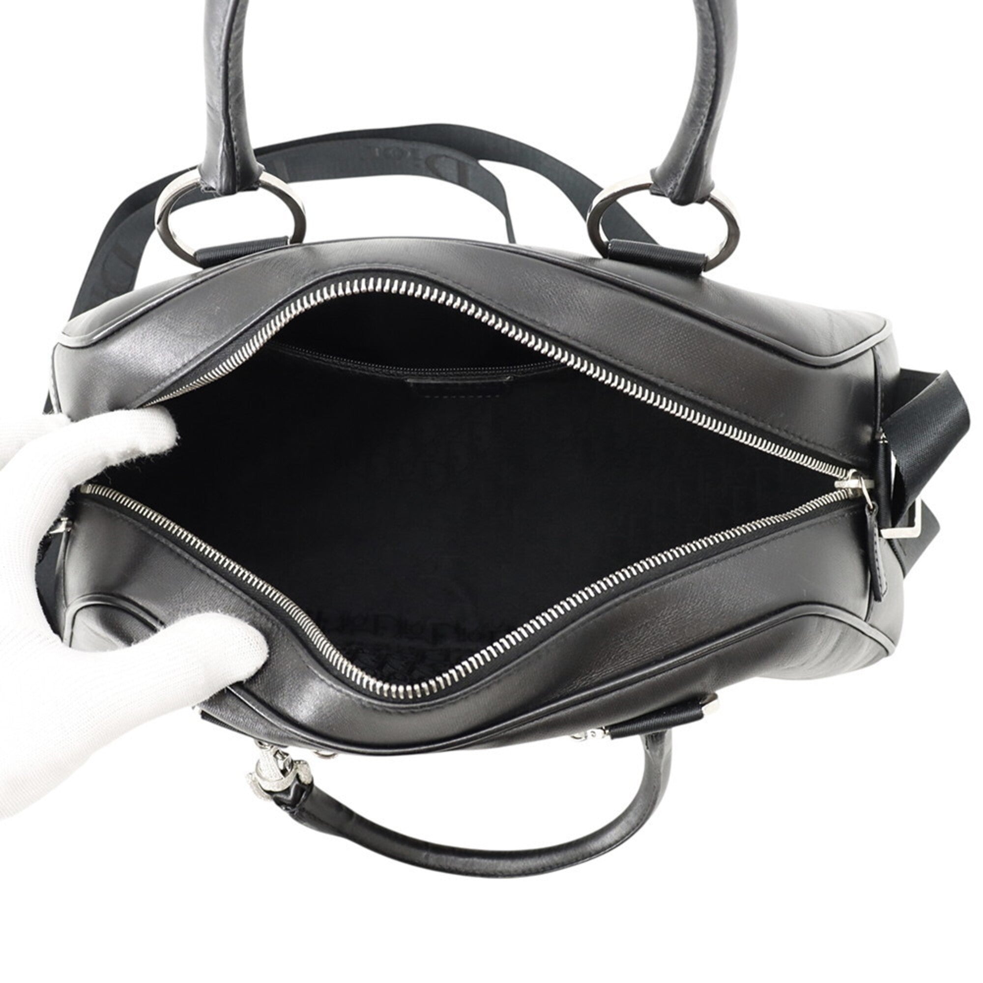 Christian Dior Black Leather Canvas Handbag (Pre-Owned)