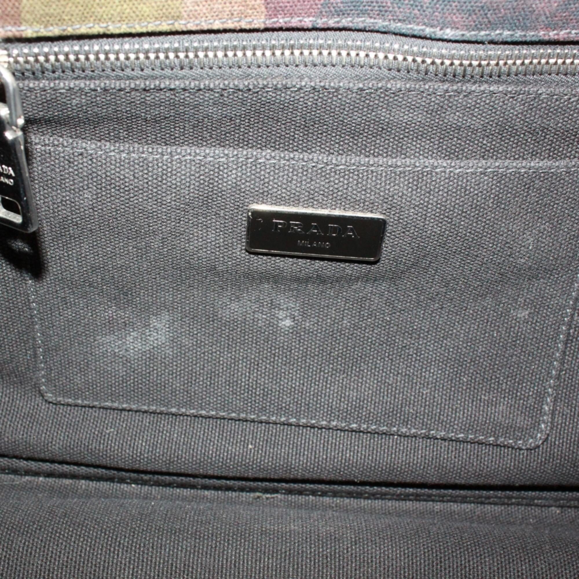 Prada Black Brown Khaki Canvas Handbag (Pre-Owned)