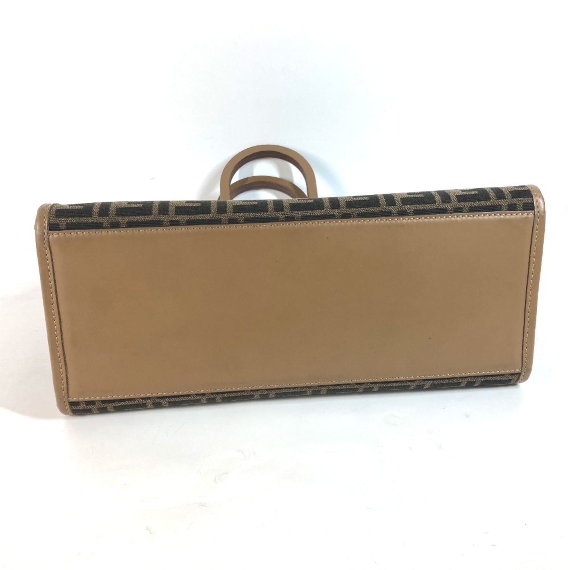 Fendi Brown Leather Canvas Handbag Shoulder Bag (Pre-Owned)