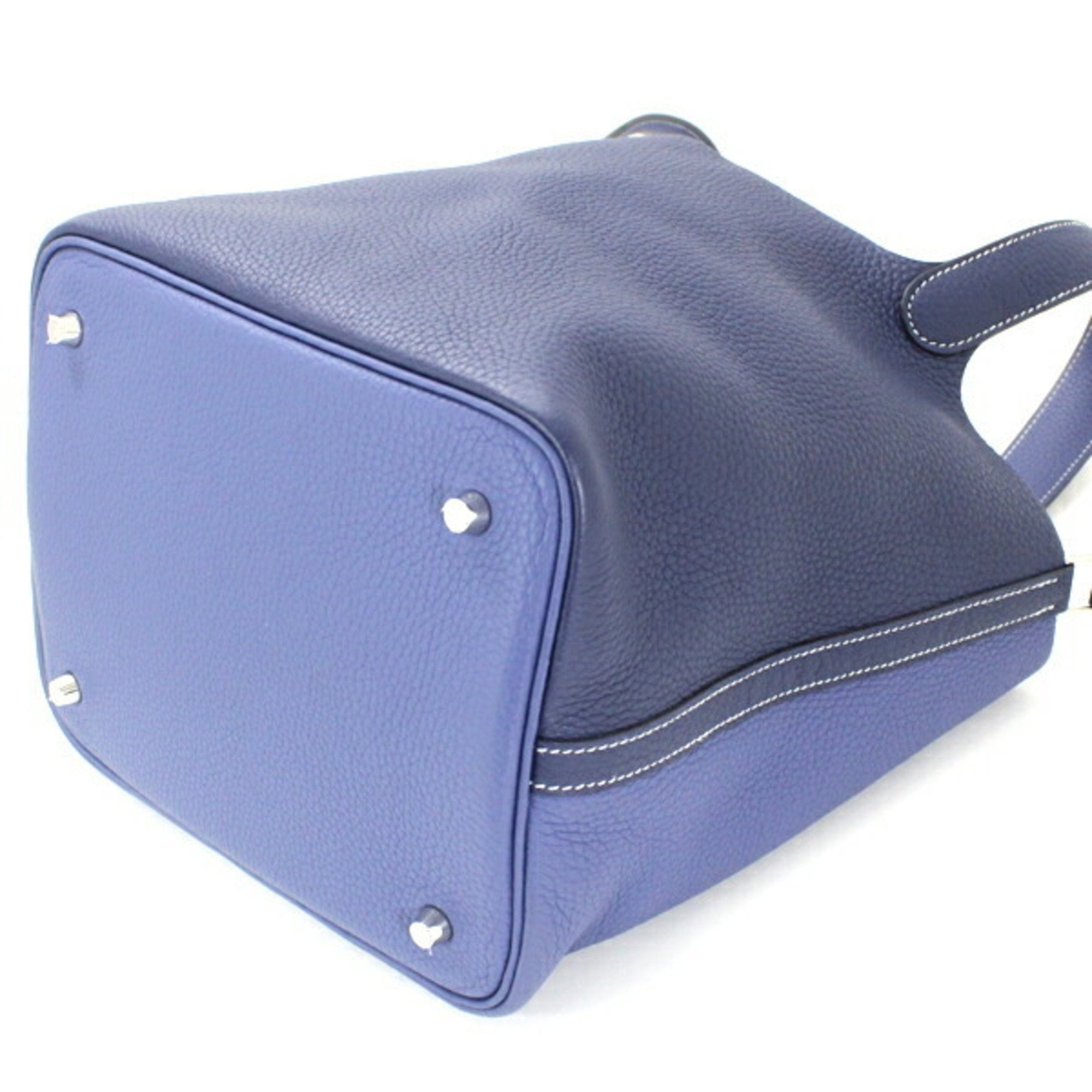 Hermes Bleu Saphir Taurillon Clemence Leather Handbag Tote Bag (Pre-Owned)